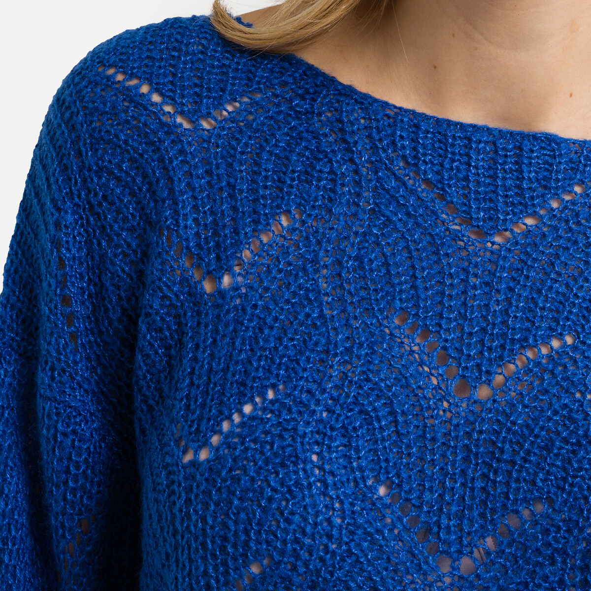 Пуловер С круглым вырезом из ажурного трикотажа S синий LaRedoute, размер S - фото 4