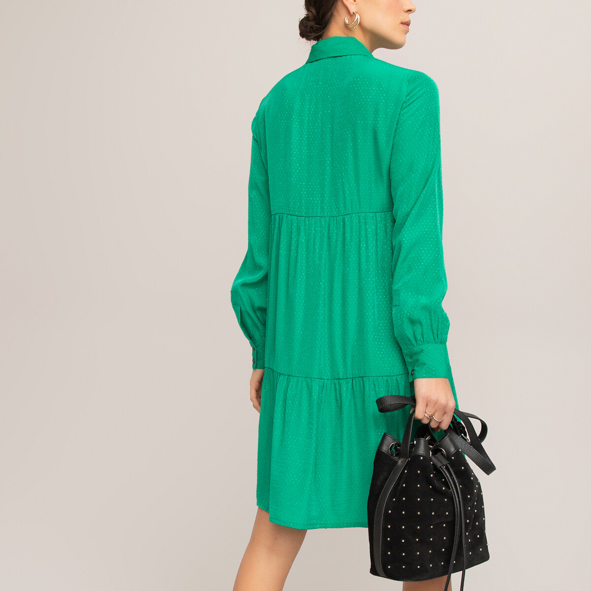 Платье LaRedoute Расклешенное короткое с длинными рукавами 46 (FR) - 52 (RUS) зеленый, размер 46 (FR) - 52 (RUS) Расклешенное короткое с длинными рукавами 46 (FR) - 52 (RUS) зеленый - фото 4