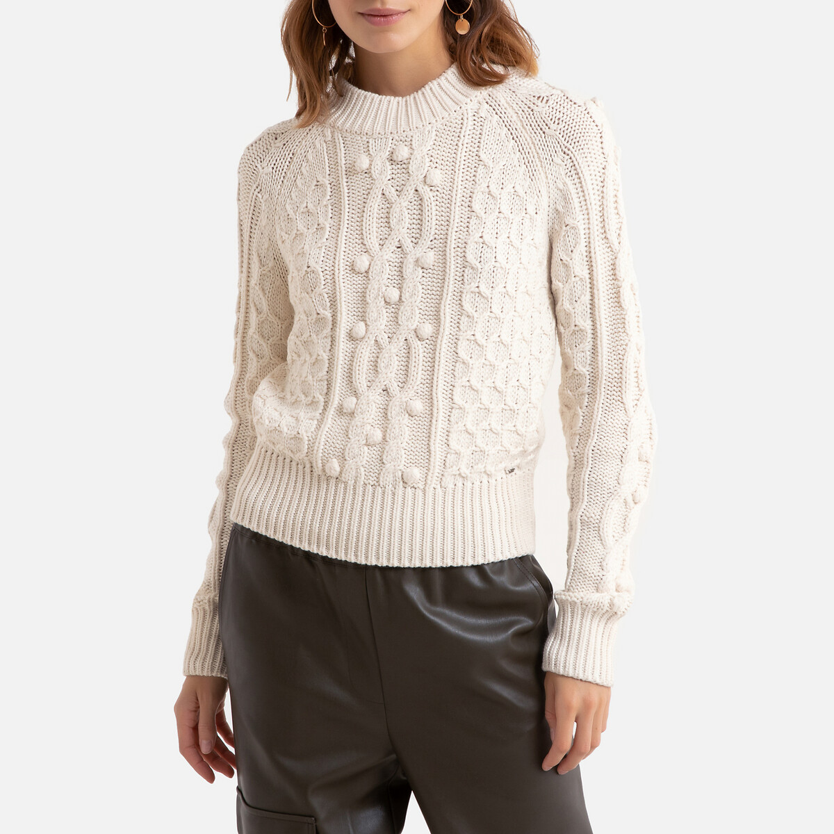 Пуловер La Redoute Из плотного трикотажа круглый вырез S белый, размер S - фото 1