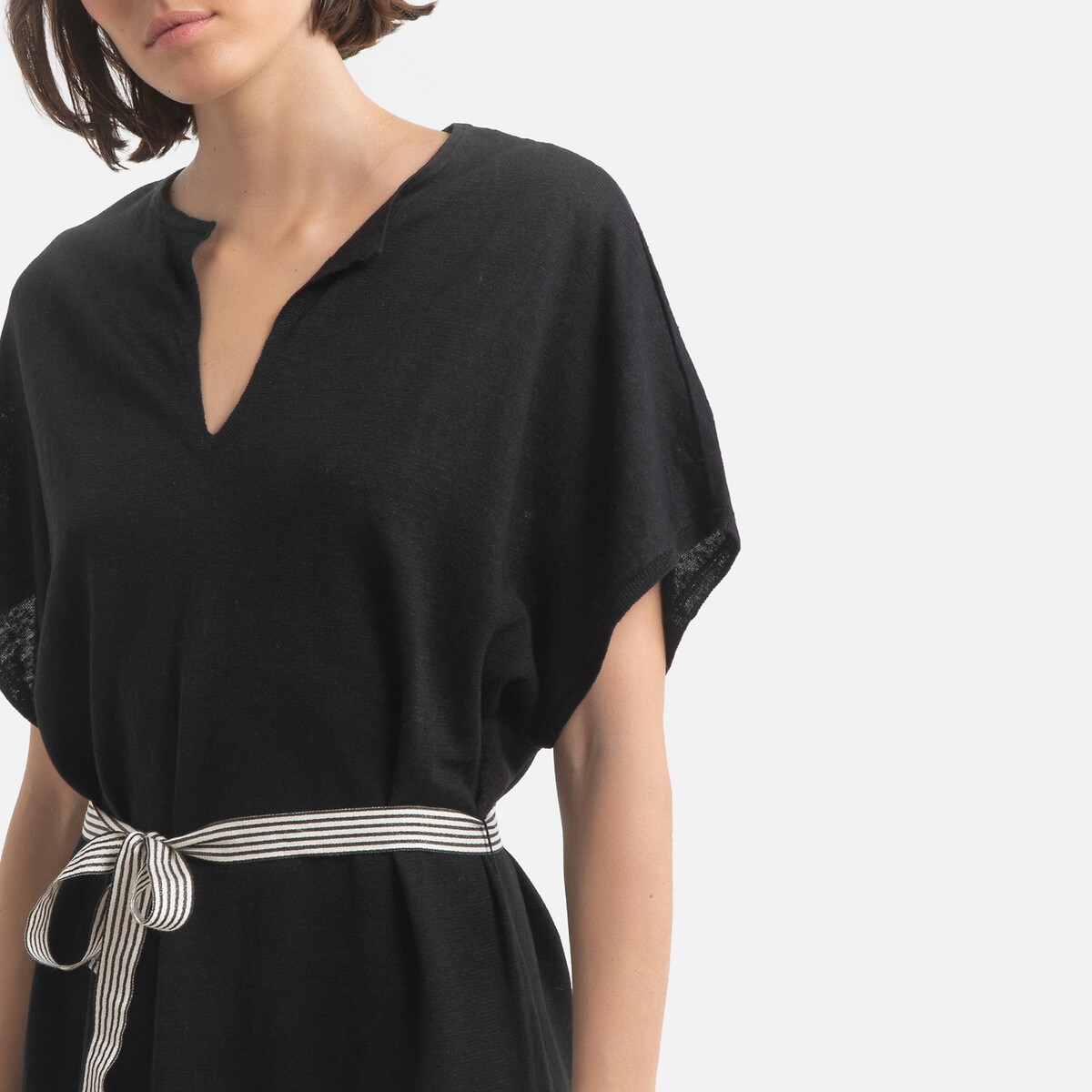 Платье LaRedoute Прямое из льна с короткими рукавами AGU 1(S) черный, размер 1(S) Прямое из льна с короткими рукавами AGU 1(S) черный - фото 3