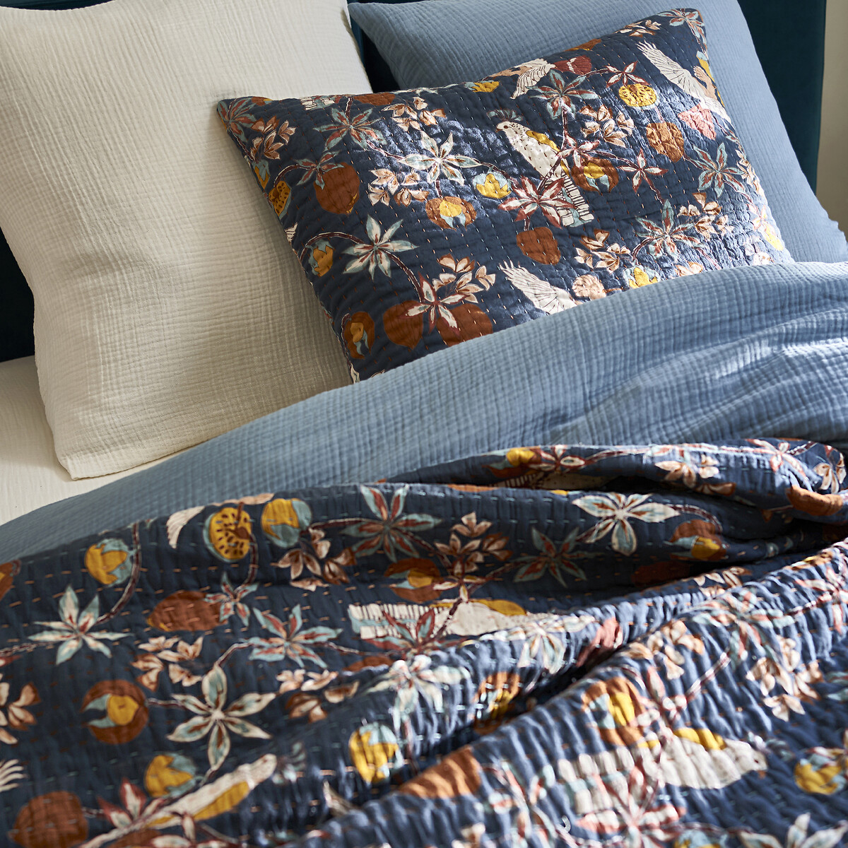Чехол LaRedoute На подушку из хлопковой вуали Kantha Letti 65 x 65 см синий, размер 65 x 65 см - фото 2
