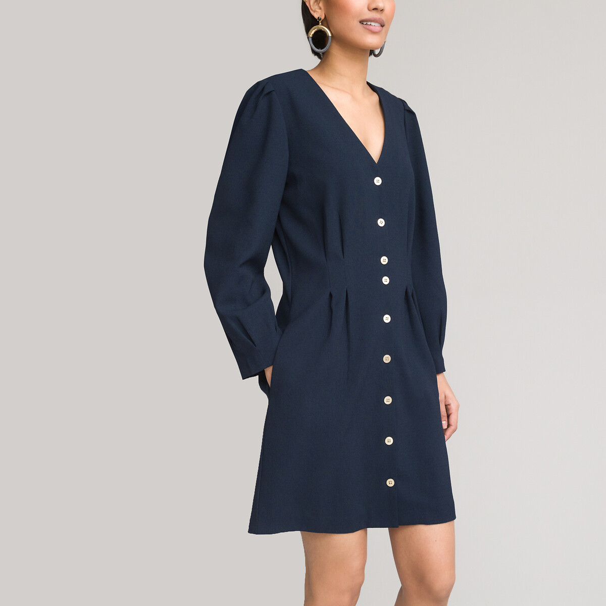 Платье LA REDOUTE COLLECTIONS Короткое с V-образным вырезом и длинными рукавами 46 синий, размер 46 - фото 1