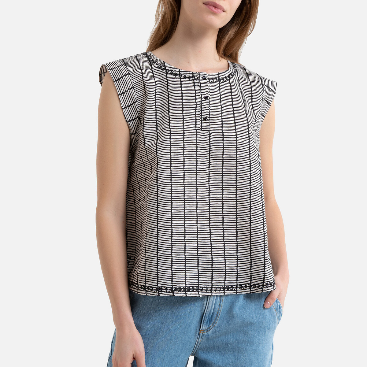 

Топ La Redoute, Каштановый, Из льна с принтом без рукавов DICKI 3(L) каштановый