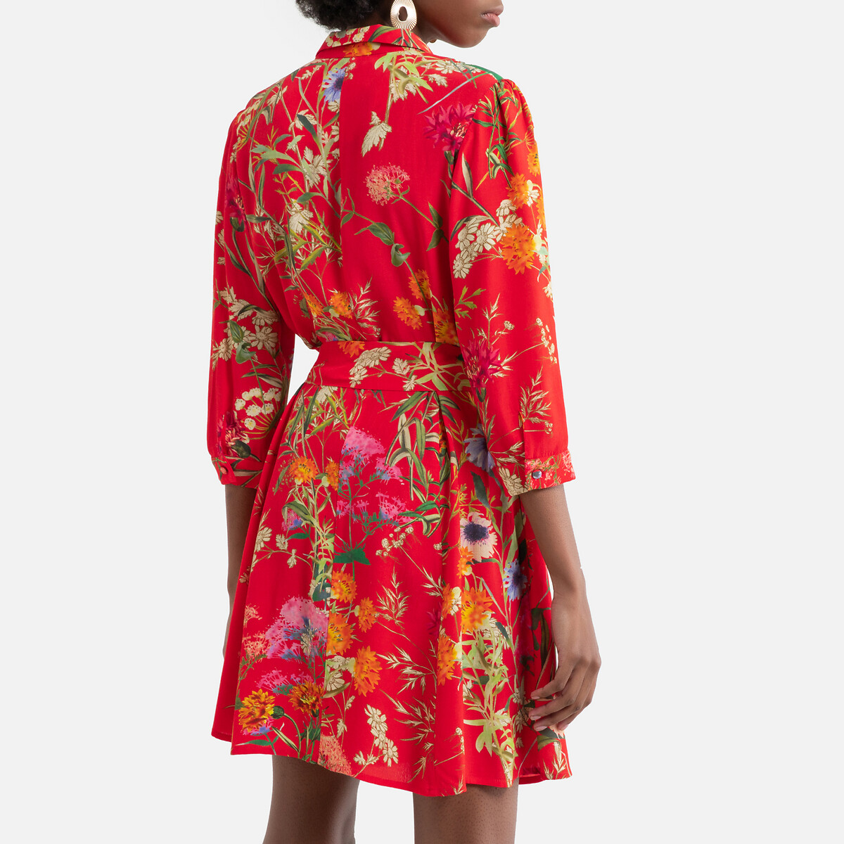 Платье LaRedoute С цветочным принтом и длинными рукавами Shanghai M красный, размер M - фото 4