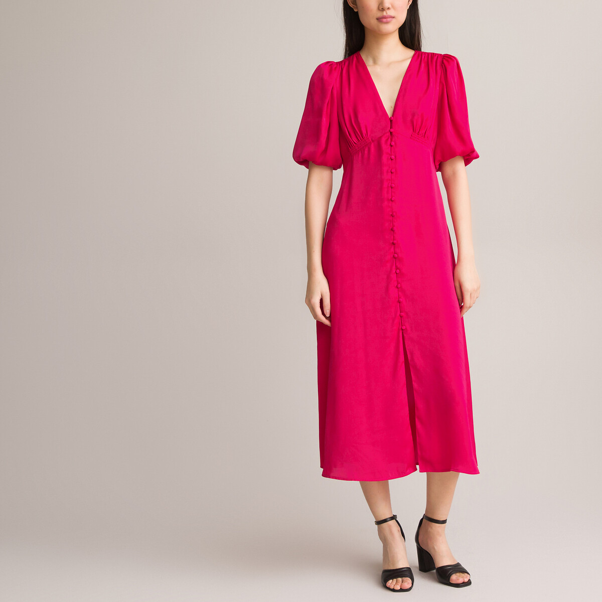 Платье Длинное расклешенное короткие рукава с напуском 40 розовый LaRedoute, размер 40 - фото 2