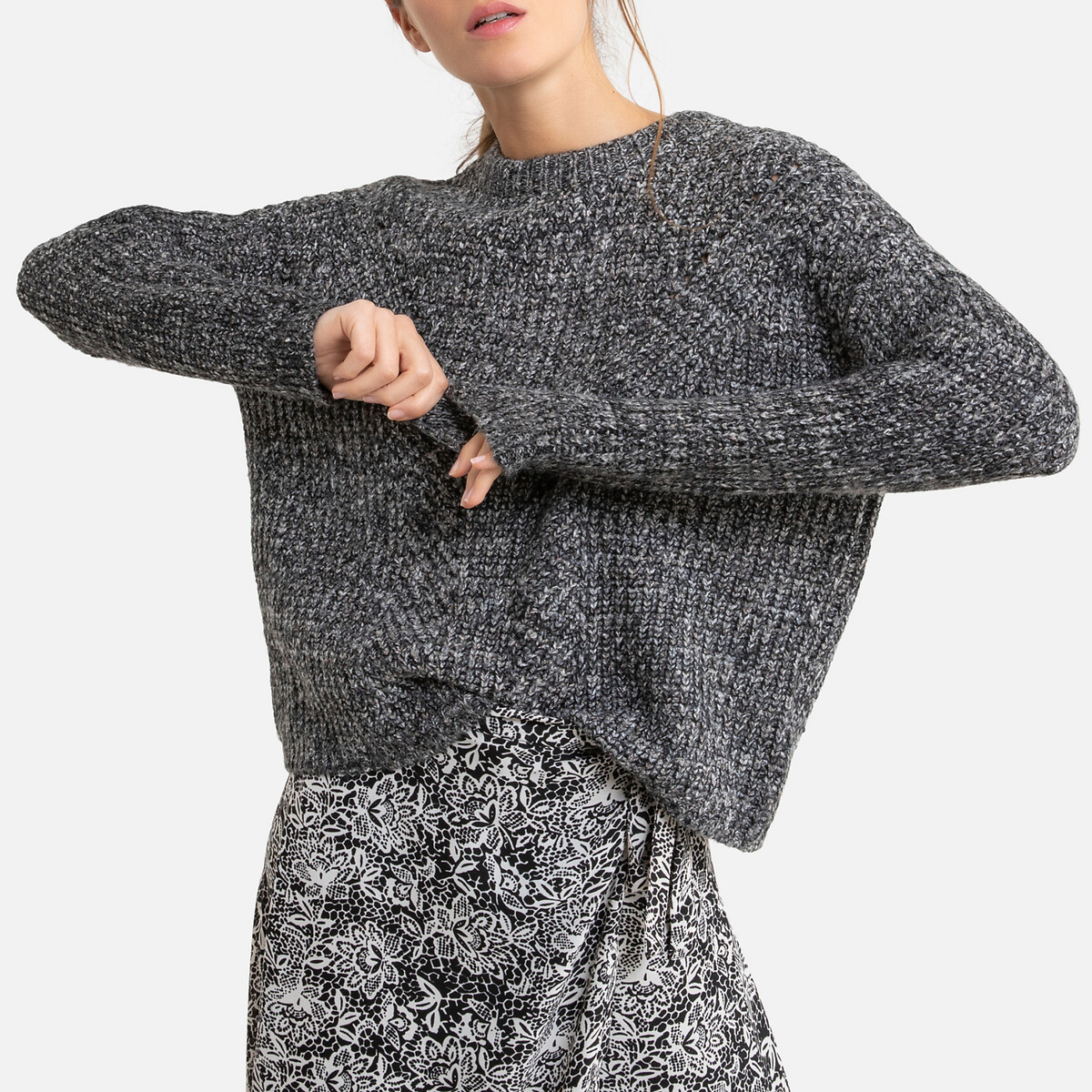 Пуловер LaRedoute Шерстяной вязаный с круглым вырезом M серый, размер M - фото 1