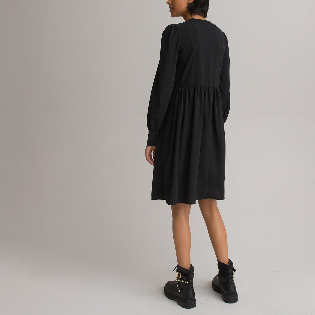 Платье LaRedoute Короткое расклешенное с круглым вырезом и длинными рукавами 52 черный, размер 52 - фото 4
