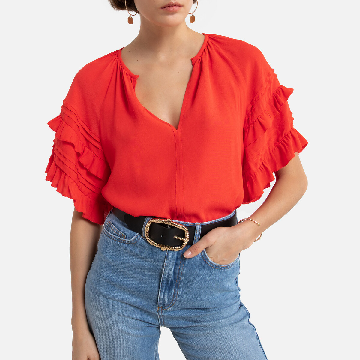 

Блузка LaRedoute, Красный, С V-образным вырезом и короткими рукавами 1(S) красный