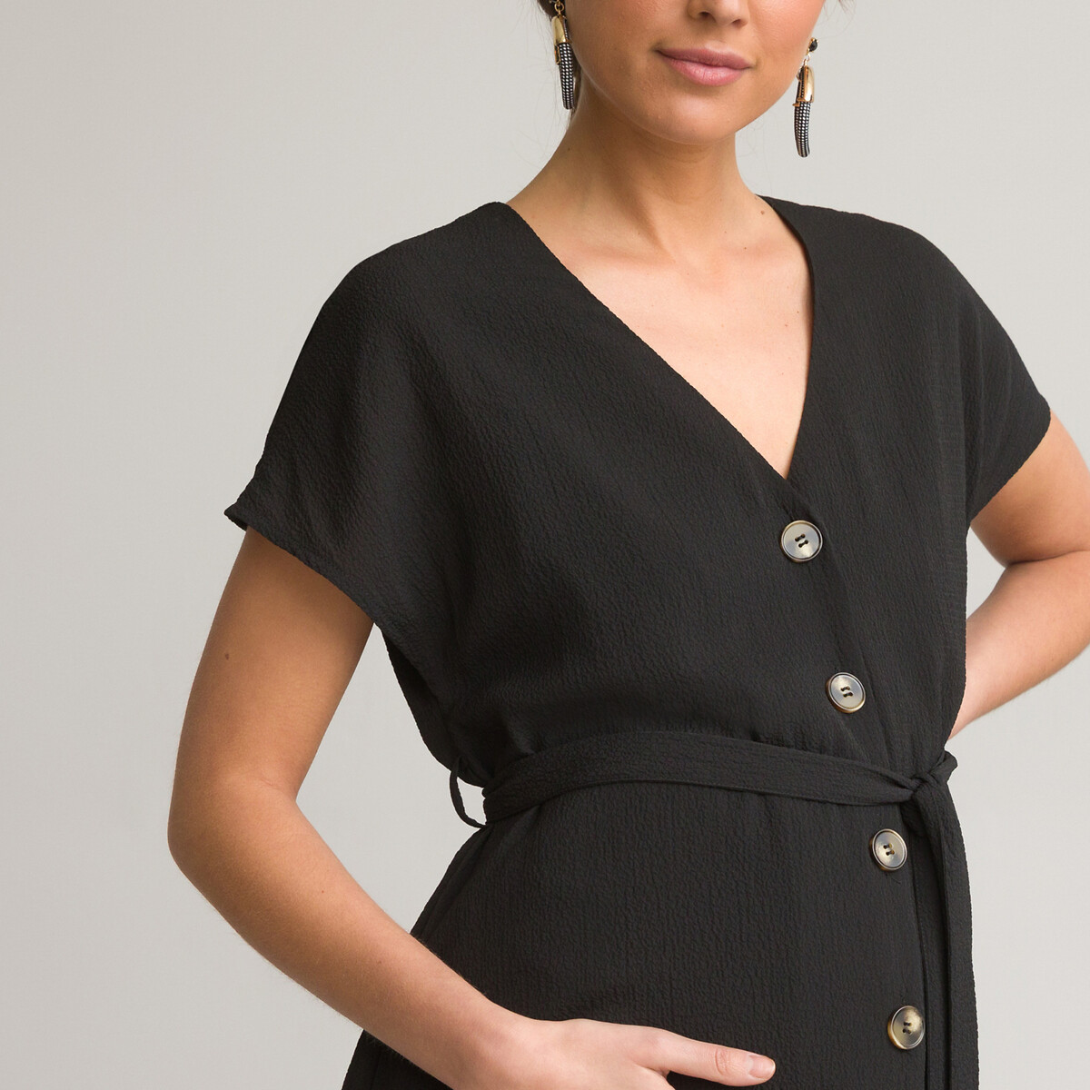 Платье LA REDOUTE COLLECTIONS Для периода беременности с V-образным вырезом и короткими рукавами 42 черный, размер 42 - фото 3