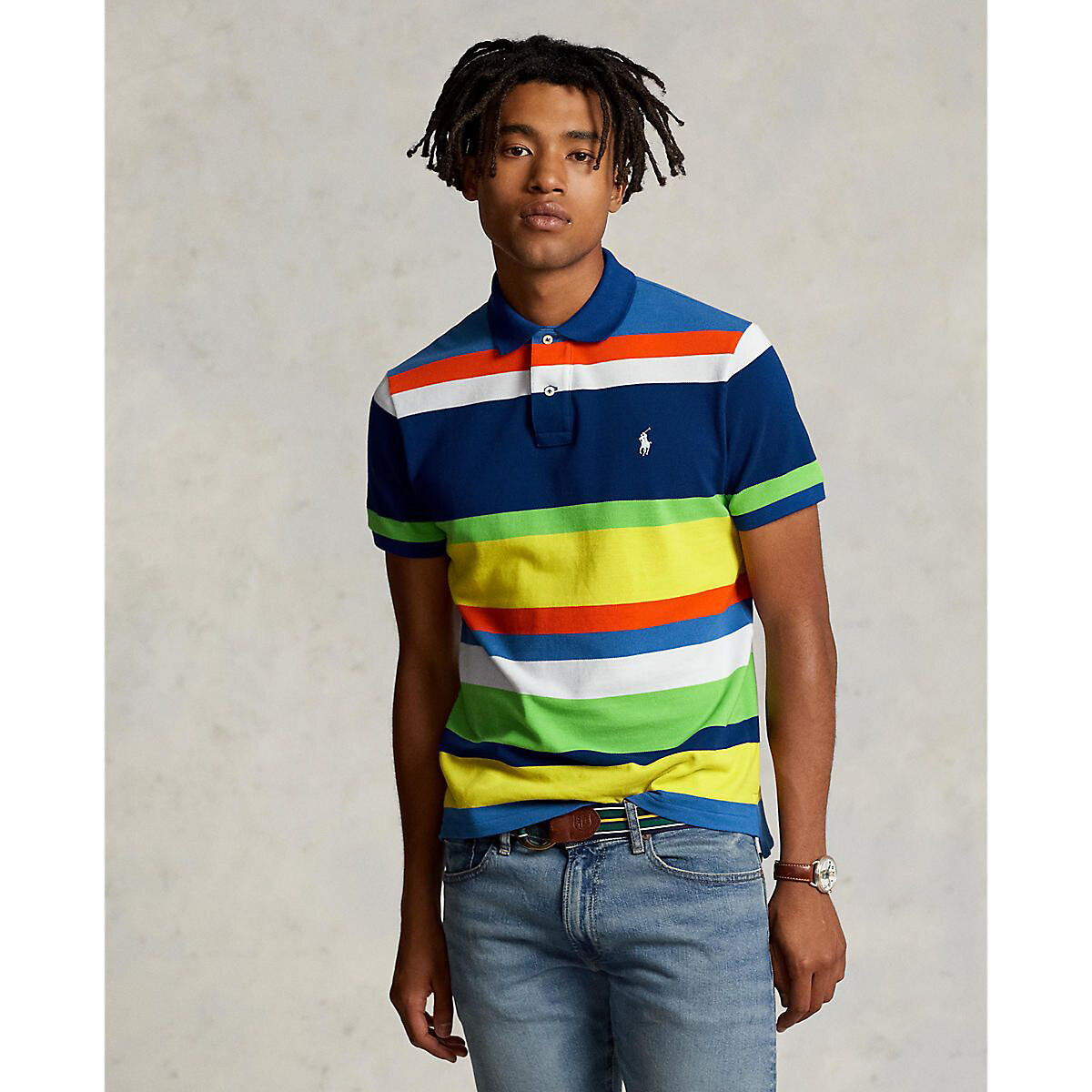 Рубашка Поло хлопковая Custom Fit с вышитым логотипом XL разноцветный