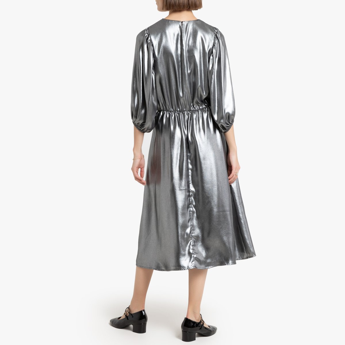 Платье LaRedoute Блестящее с рукавами 34 длина 34 50 серый, размер 50 - фото 3