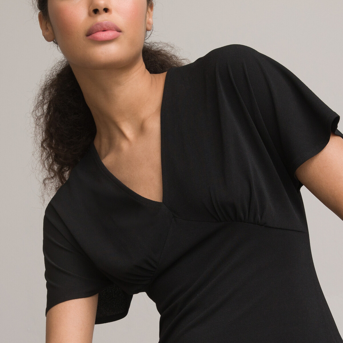 Платье Длинное V-образный вырез короткие рукава 40 черный LaRedoute, размер 40 - фото 3