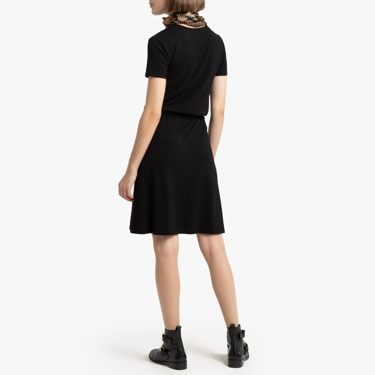 Платье La Redoute Короткое из трикотажа с завязками на поясе L черный, размер L - фото 3