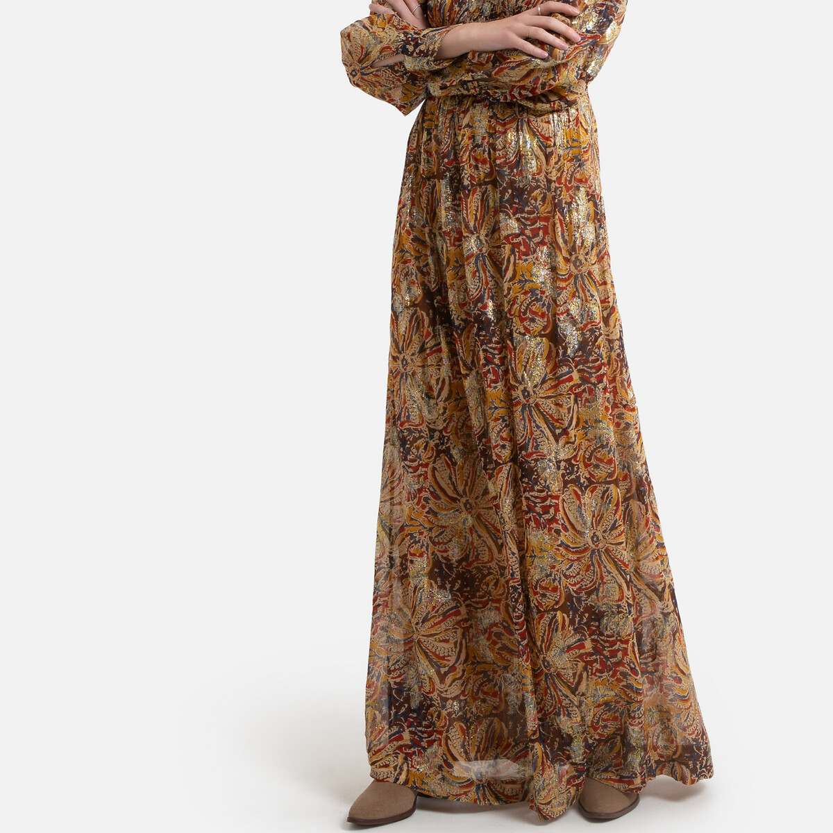 Платье LaRedoute Длинное с принтом длинные рукава QUARTZ 2(M) каштановый, размер 2(M) Длинное с принтом длинные рукава QUARTZ 2(M) каштановый - фото 4
