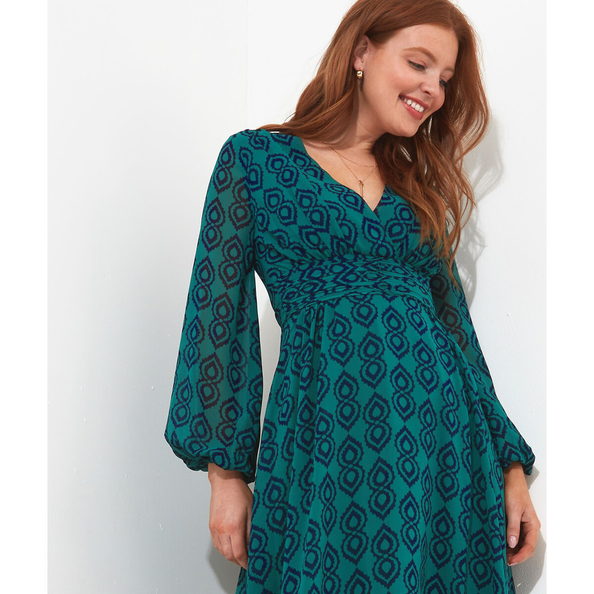 Платье-миди С вырезом с запахом и геометрическим принтом 44 зеленый LaRedoute, размер 44 - фото 2