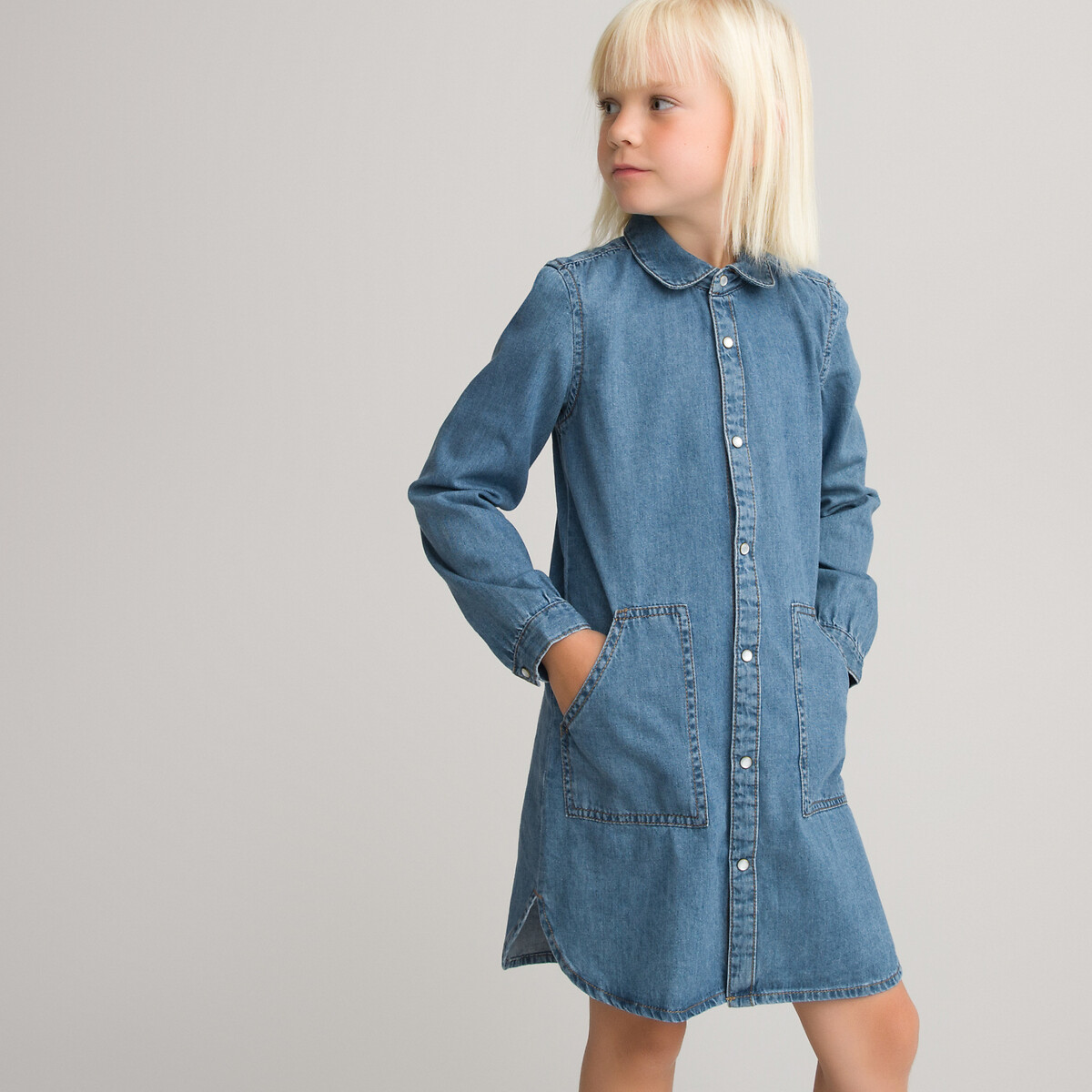 Платье LaRedoute Прямое джинсовое 3-12 лет 8 лет - 126 см синий, размер 8 лет - 126 см