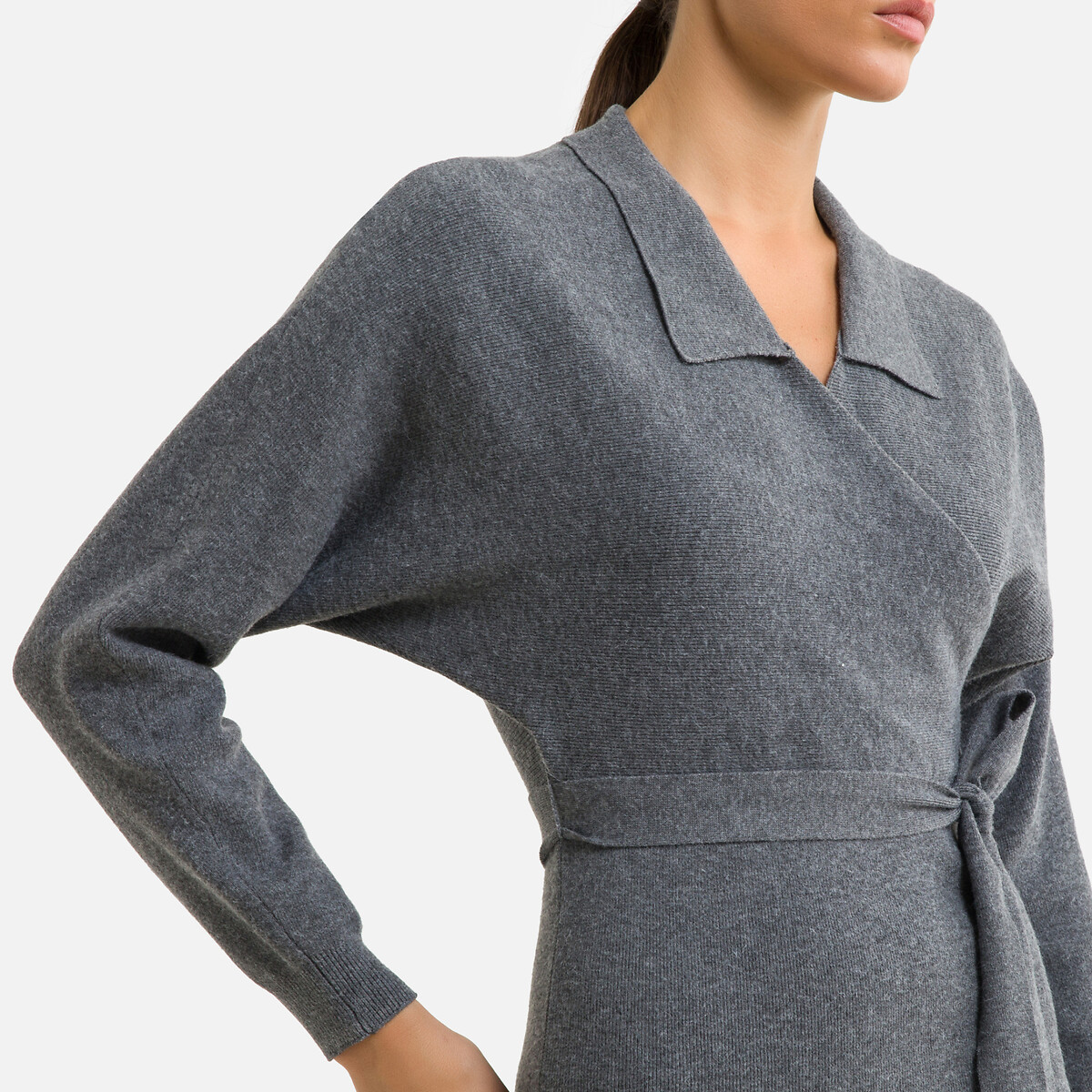 Платье-пуловер LaRedoute Облегающее с завязками XL серый, размер XL - фото 3