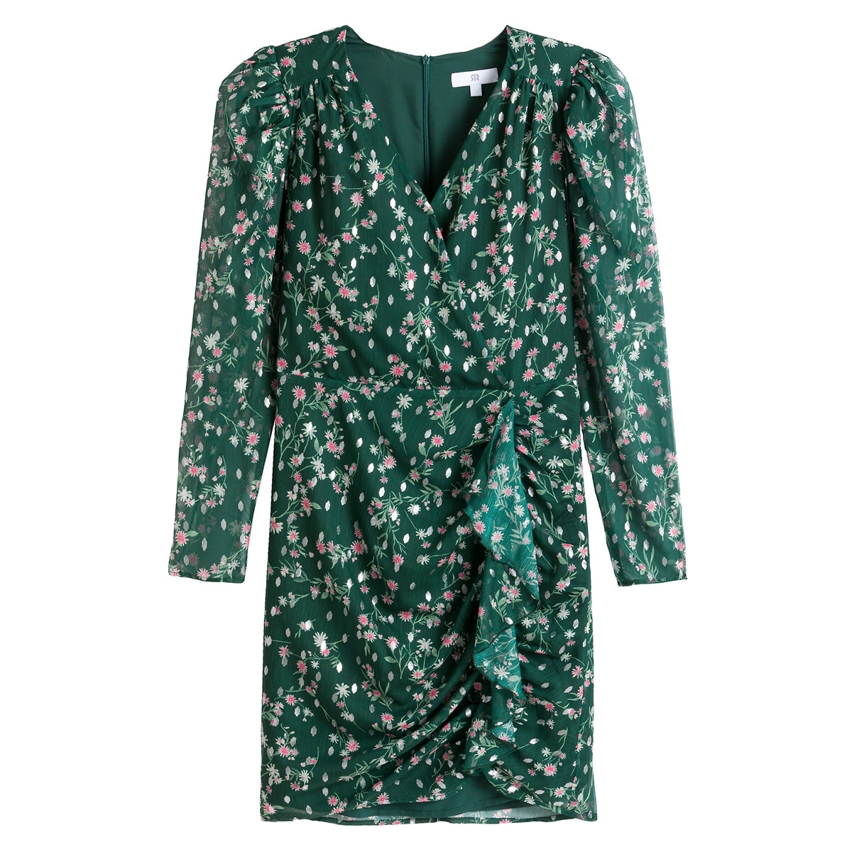 Платье LA REDOUTE COLLECTIONS Короткое с эффектом запаха 42 зеленый, размер 42 - фото 5