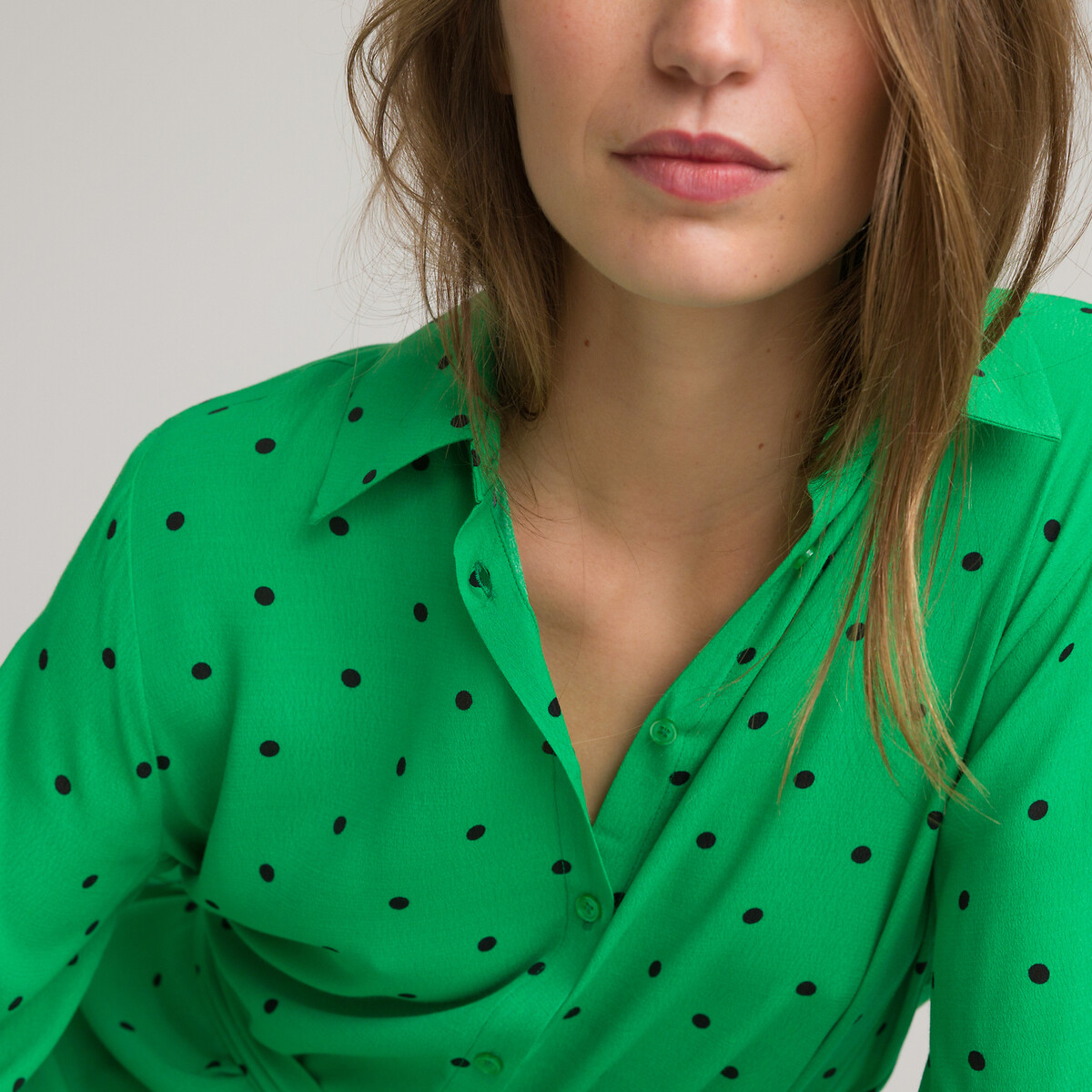 Платье-рубашка Длинное длинные рукава с напуском 44 зеленый LaRedoute, размер 44 - фото 3