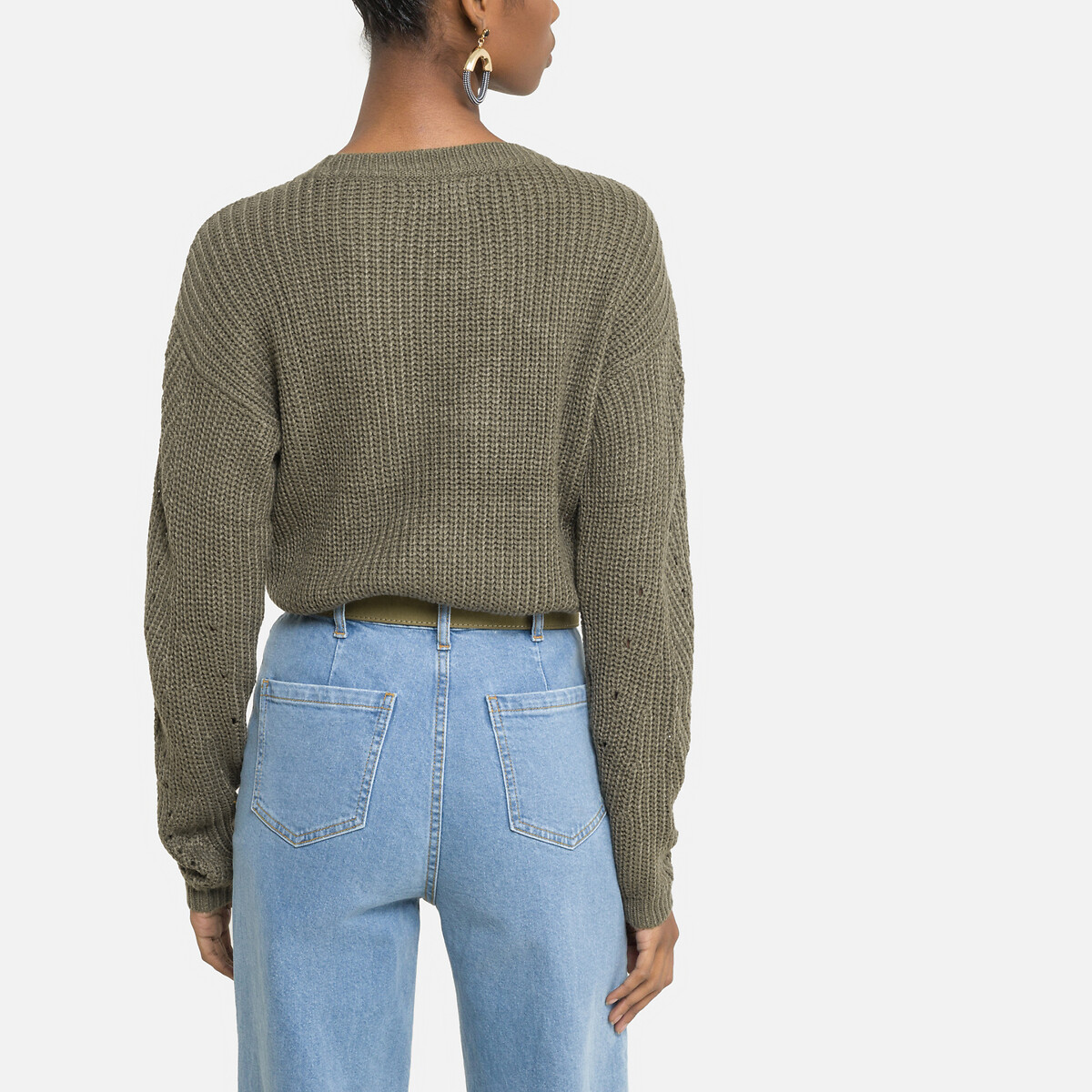Пуловер JDY С круглым вырезом и ажурным узором XS зеленый, размер XS - фото 4