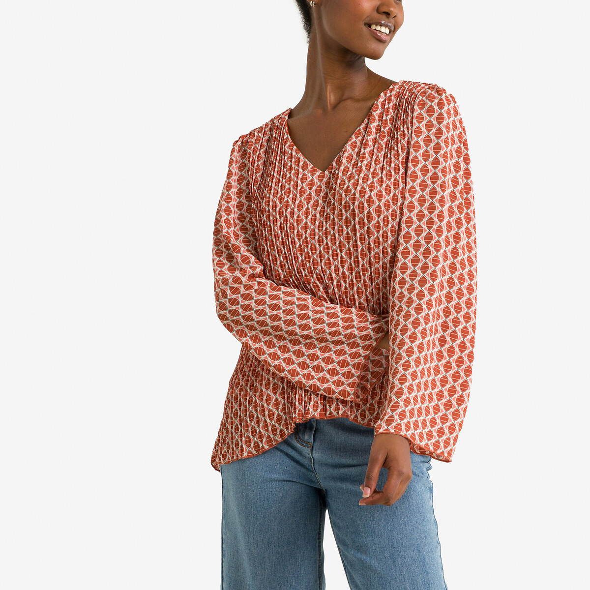 Блузка С принтом и V-образным вырезом XL красный LaRedoute, размер XL - фото 1