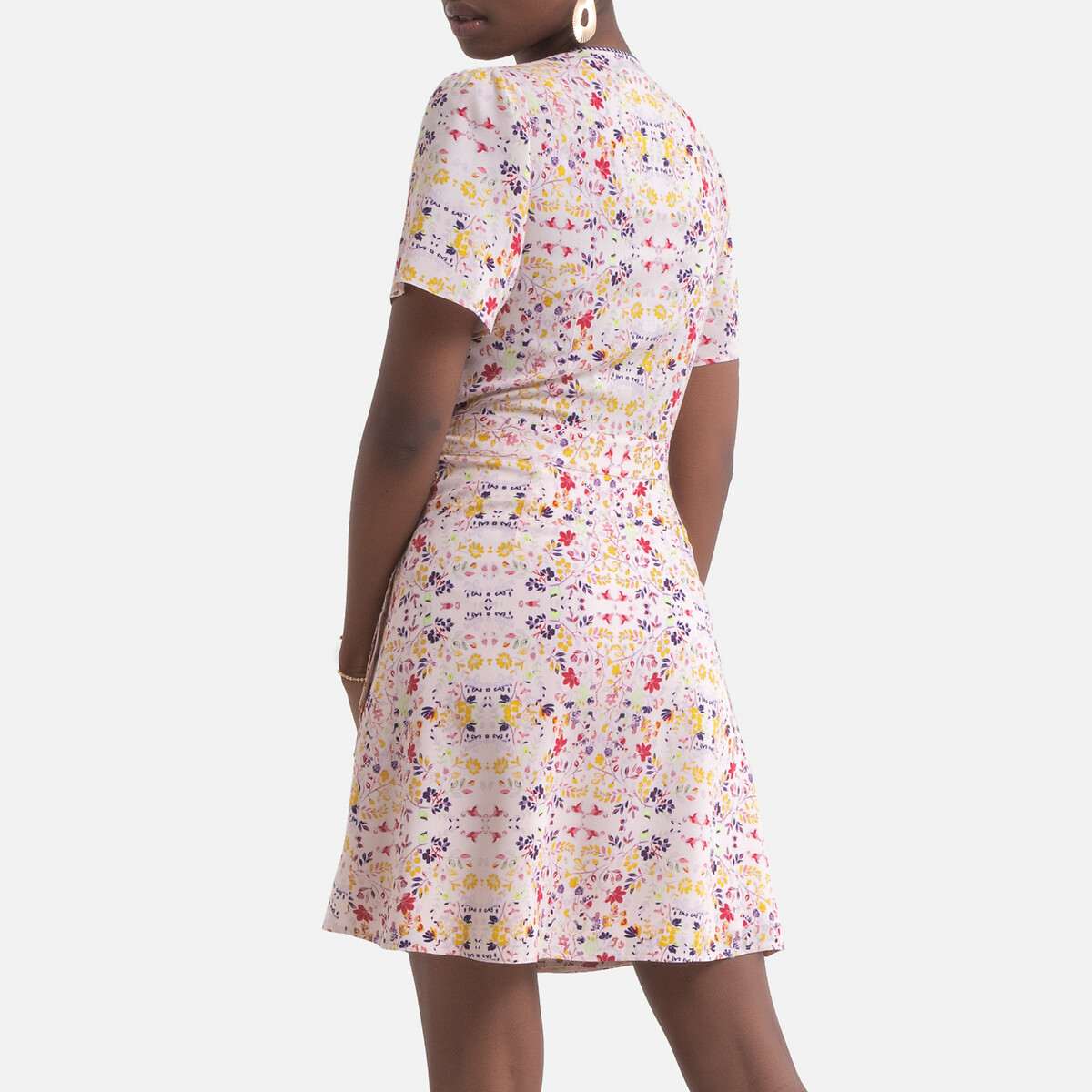 Платье LaRedoute Короткое с принтом и эффектом запаха L бежевый, размер L - фото 4