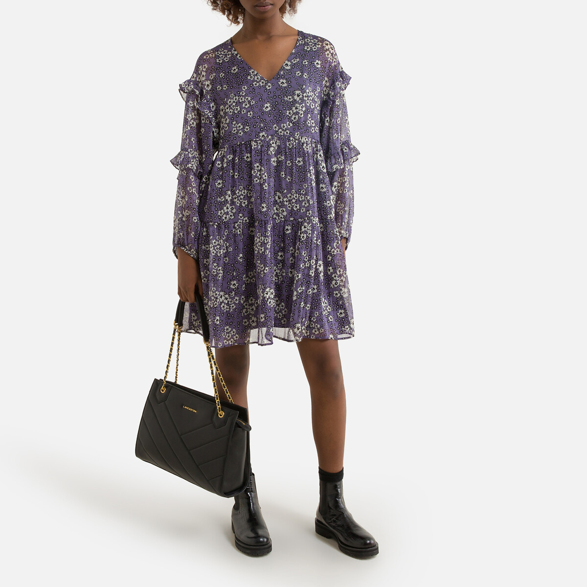 Платье IKKS Прямое короткое с цветочным принтом 48 фиолетовый, размер 48 - фото 2