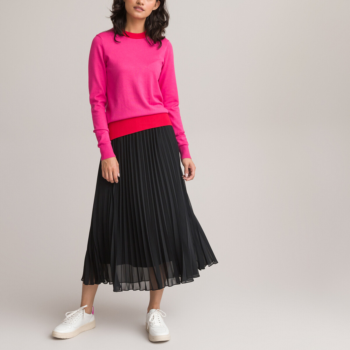 Пуловер LA REDOUTE COLLECTIONS Пуловер Двухцветный с круглым вырезом из тонкого трикотажа S розовый, размер S - фото 2