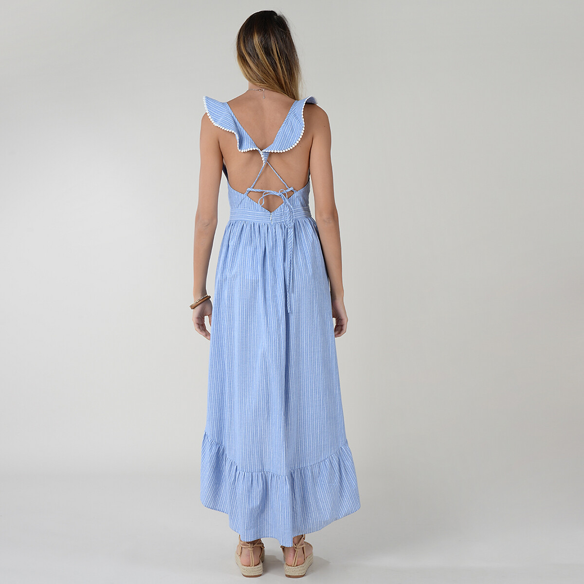 Платье LaRedoute Длинное асимметричное V-образный вырез завязки сзади S синий, размер S - фото 3