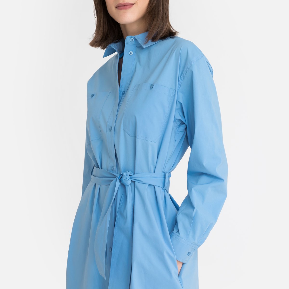 Платье-рубашка LaRedoute Длинная CORA XS синий, размер XS - фото 2