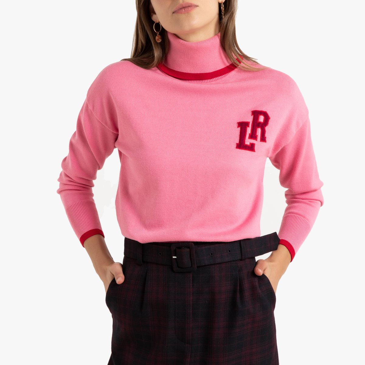 Пуловер-водолазка La Redoute Из тонкого трикотажа L розовый