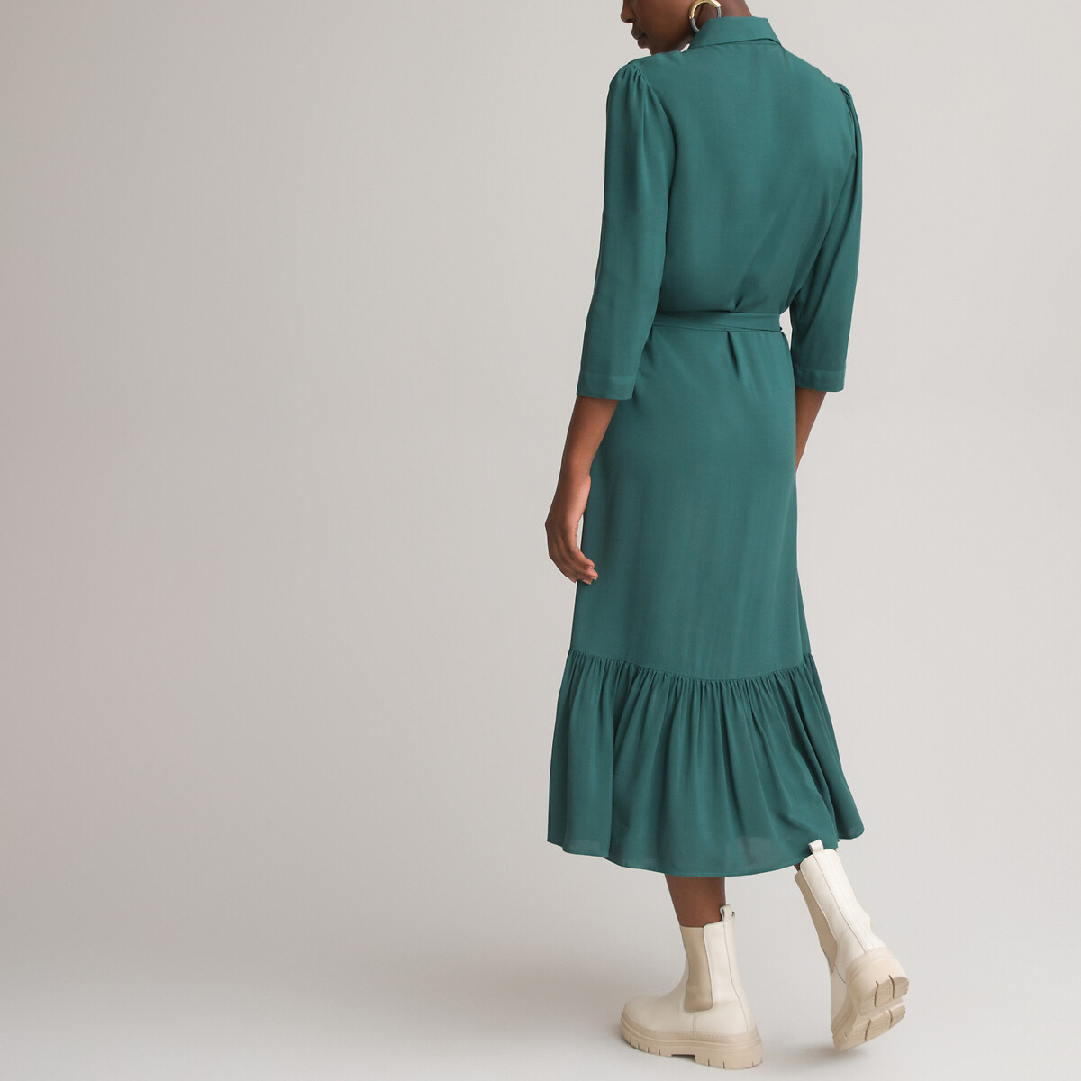 Платье-рубашка LA REDOUTE COLLECTIONS Длинное низ с воланом 50 зеленый, размер 50 - фото 4