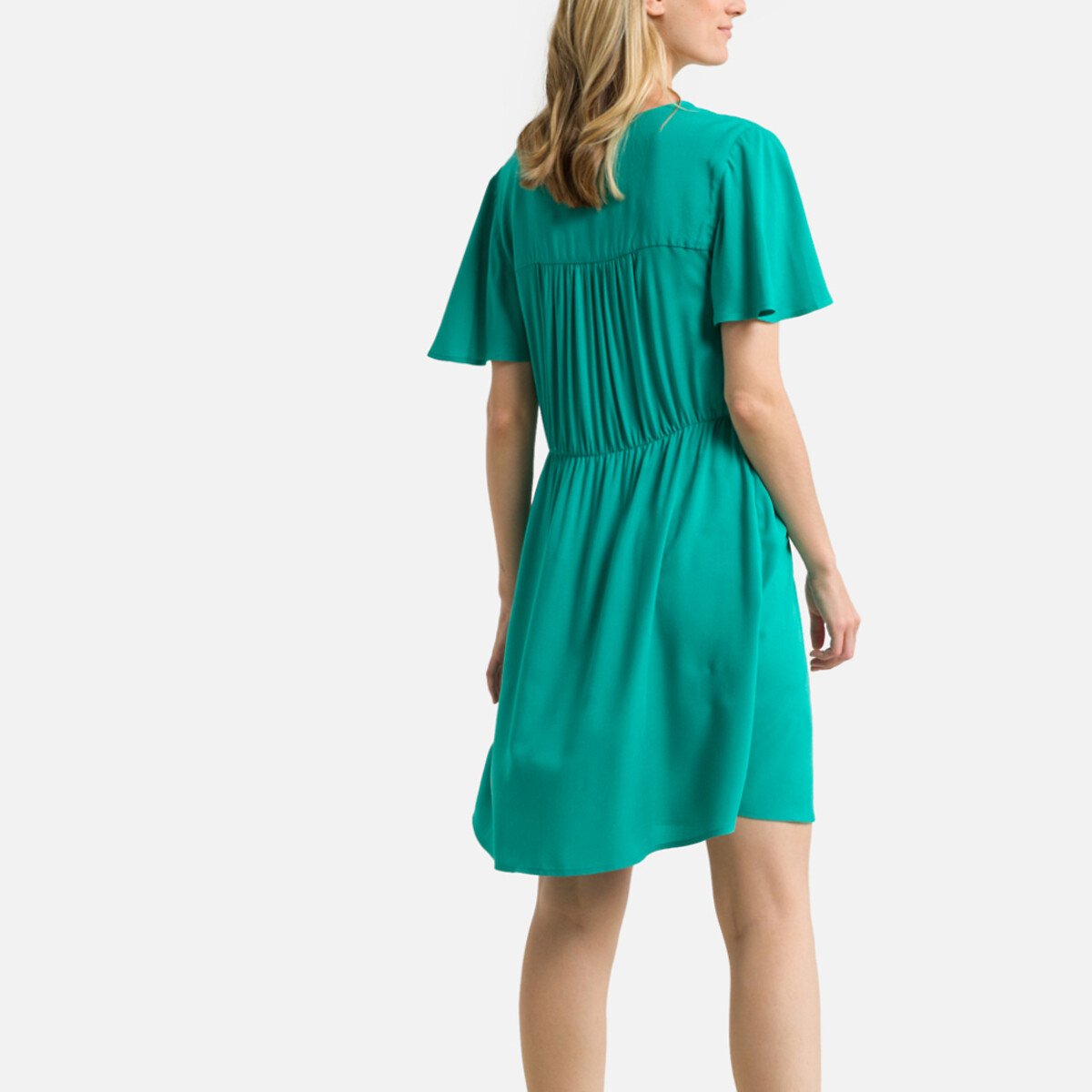 Платье Укороченное V-образный вырез короткие рукава 40 зеленый LaRedoute, размер 40 - фото 4
