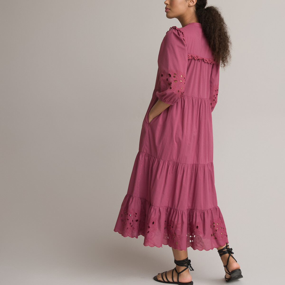 Платье-макси На пуговицах с вышивкой 58 розовый LaRedoute, размер 58 - фото 4