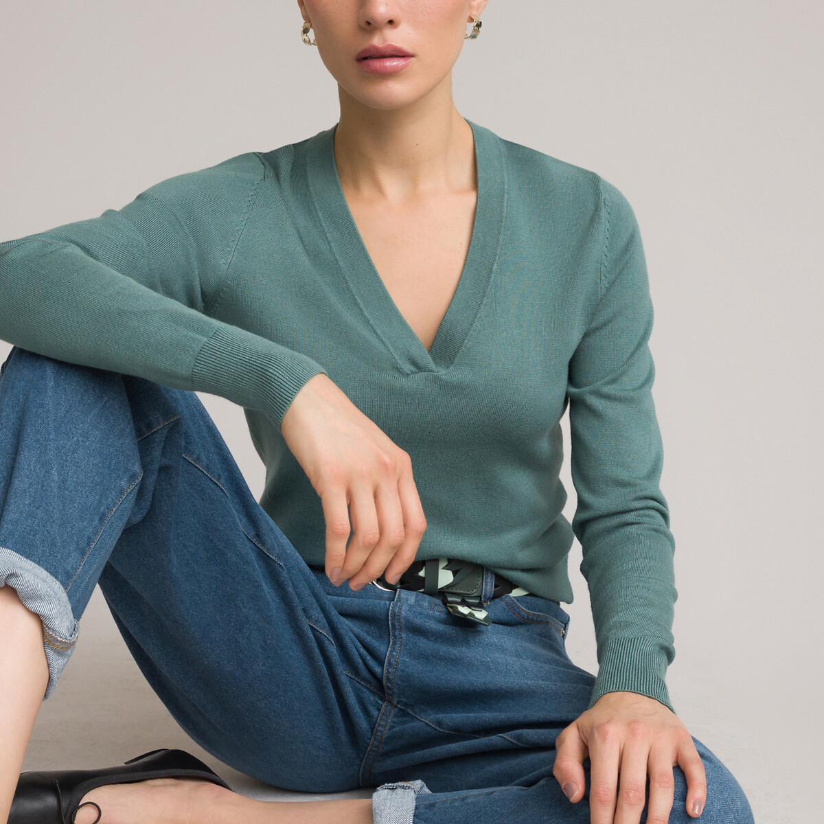 Пуловер LA REDOUTE COLLECTIONS С V-образным вырезом базовая модель XL зеленый, размер XL - фото 3