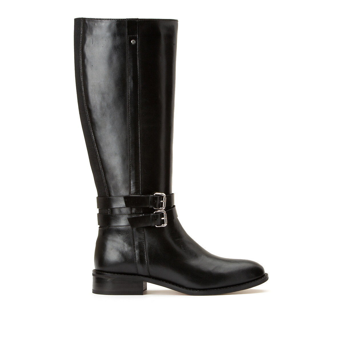 Collections Botas em pele, tacão raso, detalhe com fivelas
