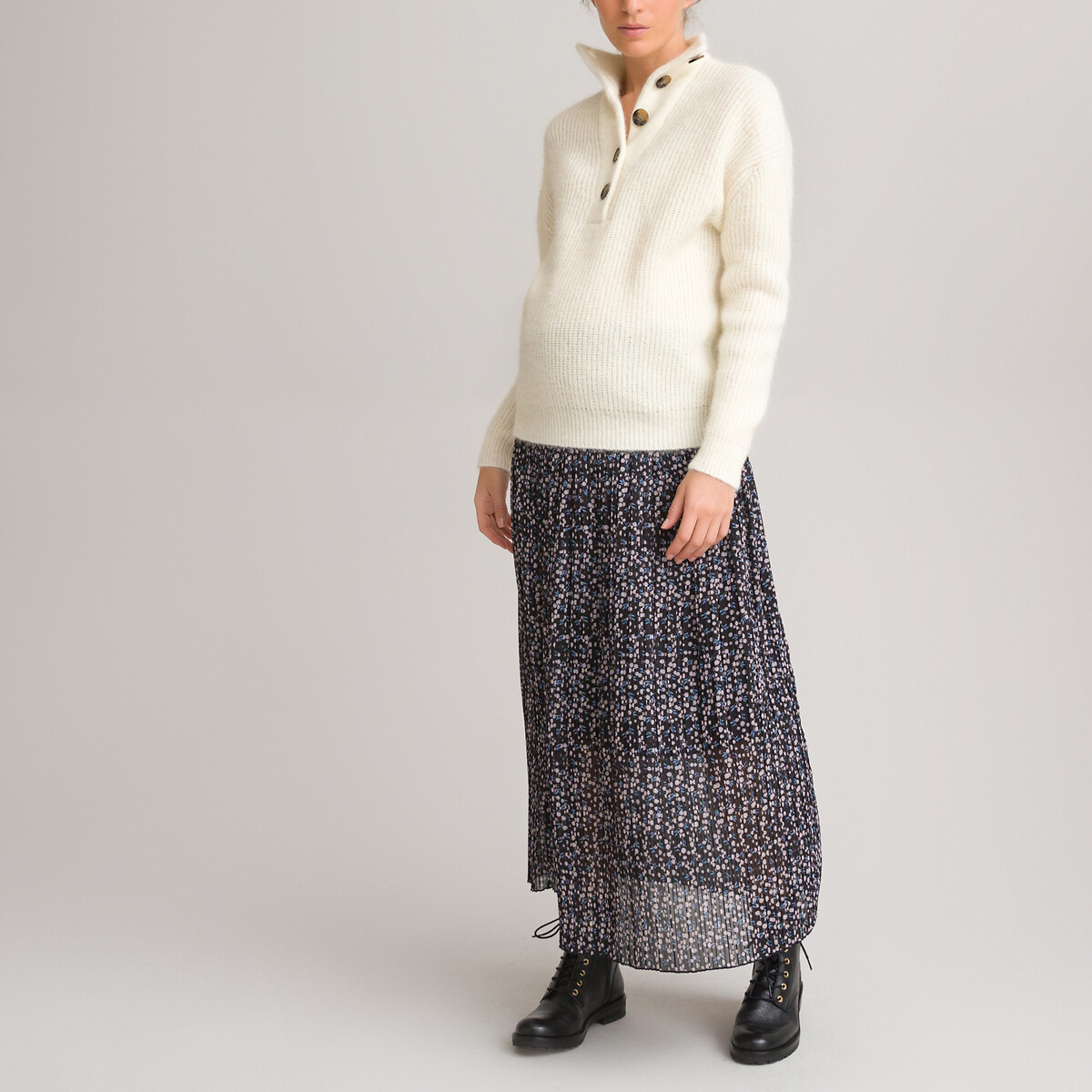 Пуловер LaRedoute Для периода беременности воротник-стойка на пуговицах XL белый, размер XL - фото 2