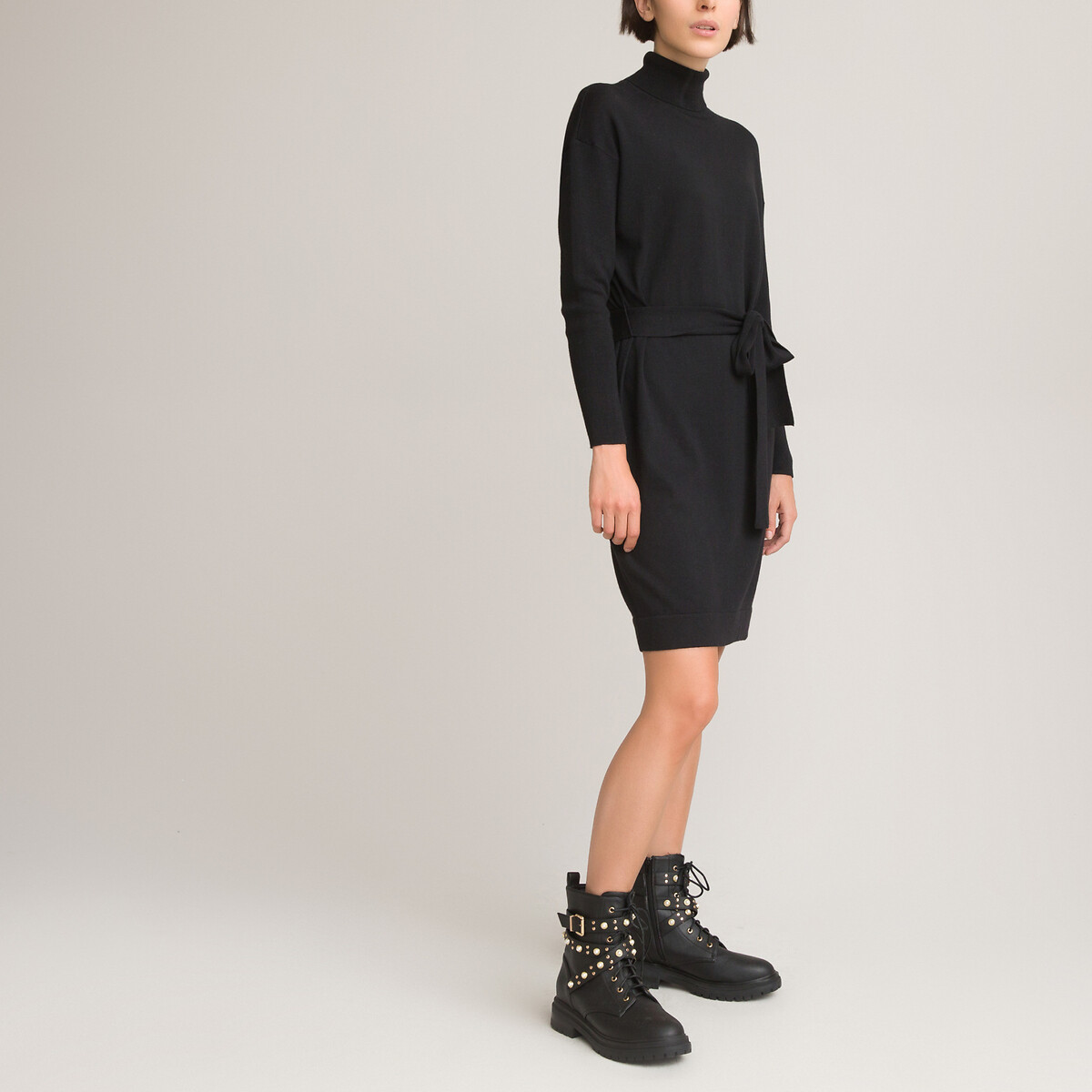 Платье-пуловер LaRedoute Длинный воротник и рукава M черный, размер M - фото 2