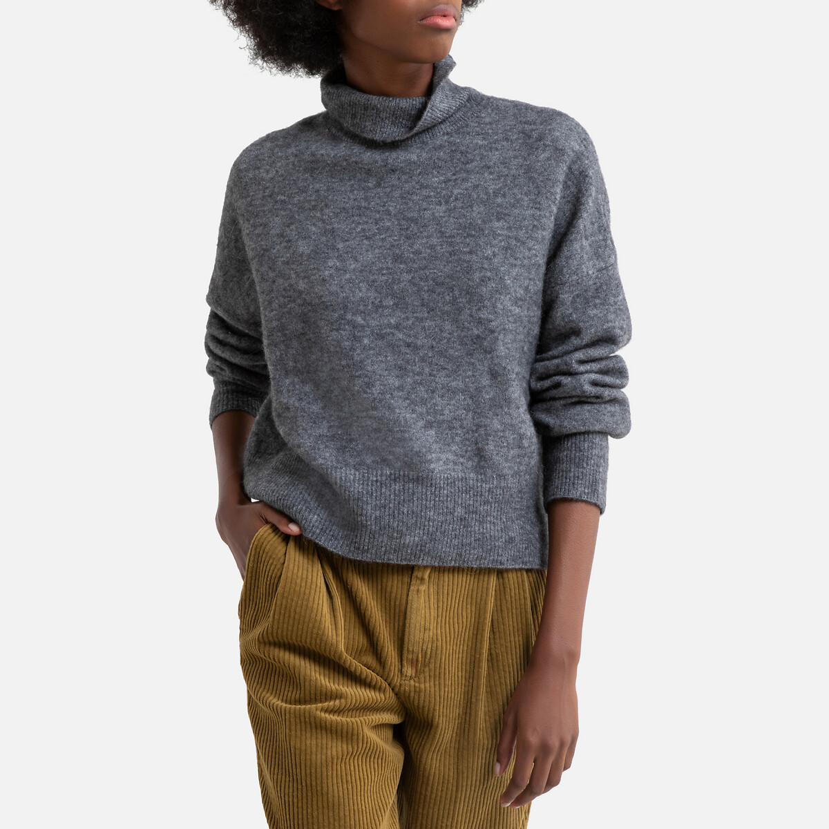 Пуловер La Redoute С воротником-стойкой из плотного трикотажа L серый, размер L - фото 1