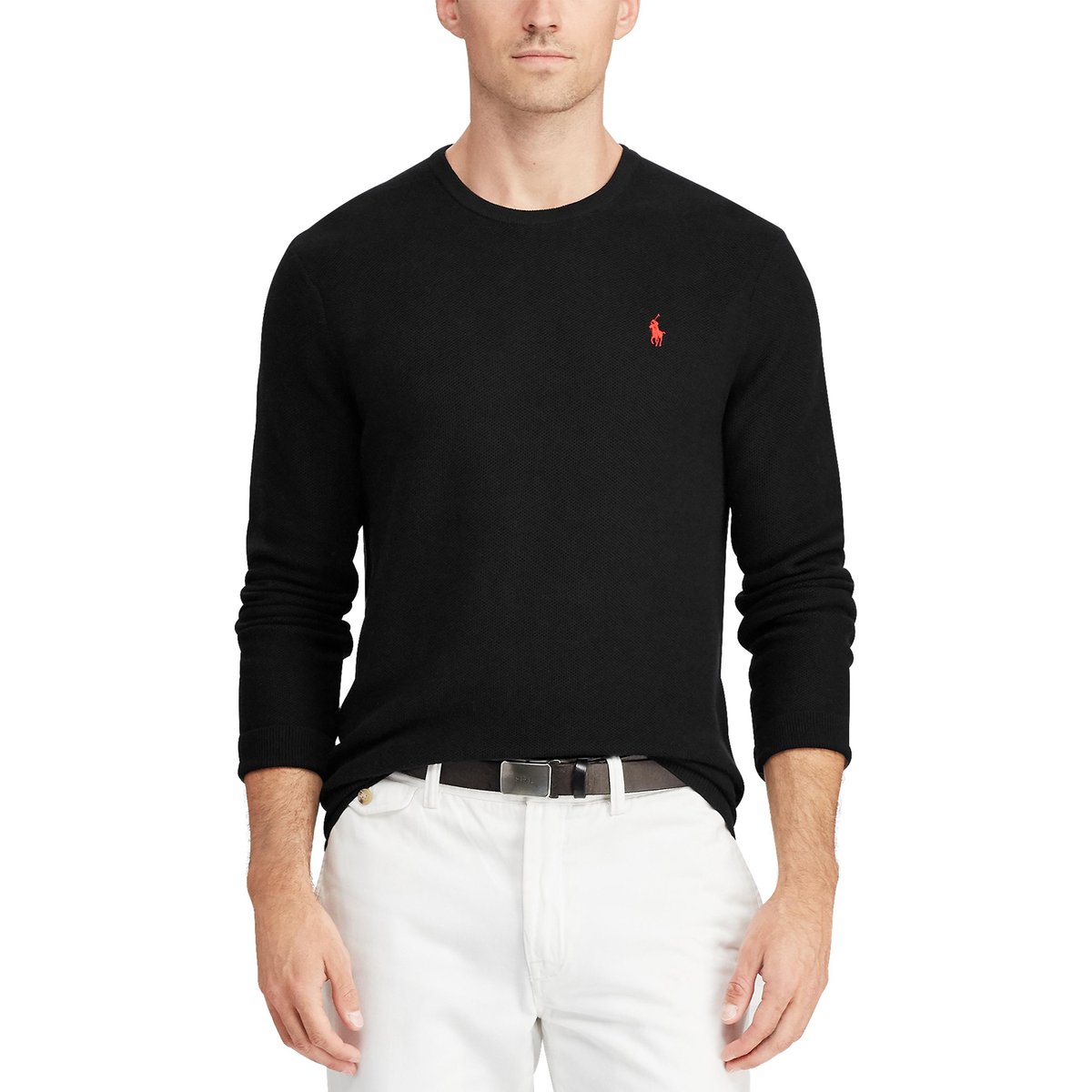 Пуловер La Redoute С круглым вырезом из хлопковой ткани Pima L черный, размер L