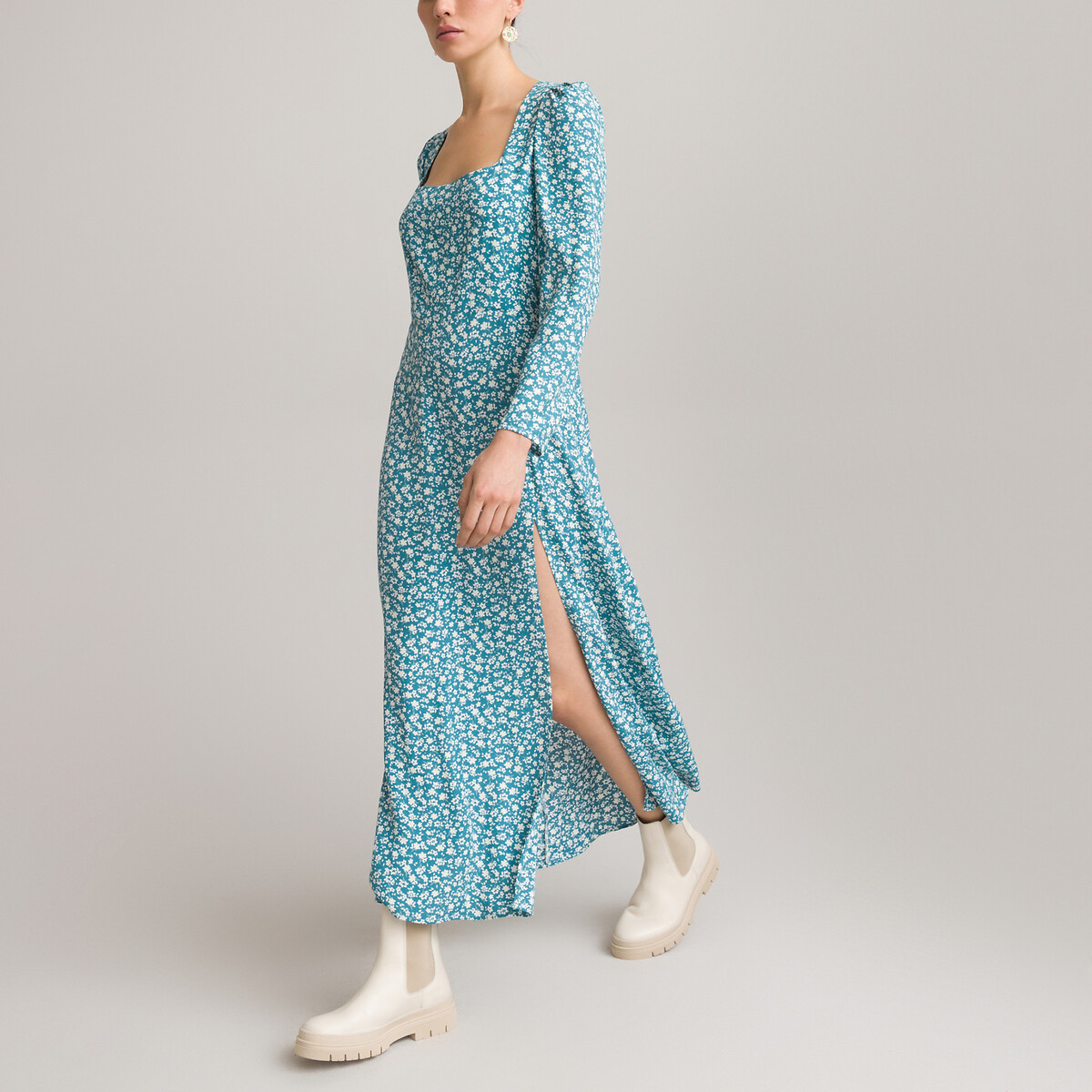 Платье LA REDOUTE COLLECTIONS Длинное с квадратным вырезом и длинными рукавами с принтом 46 разноцветный, размер 46 - фото 1