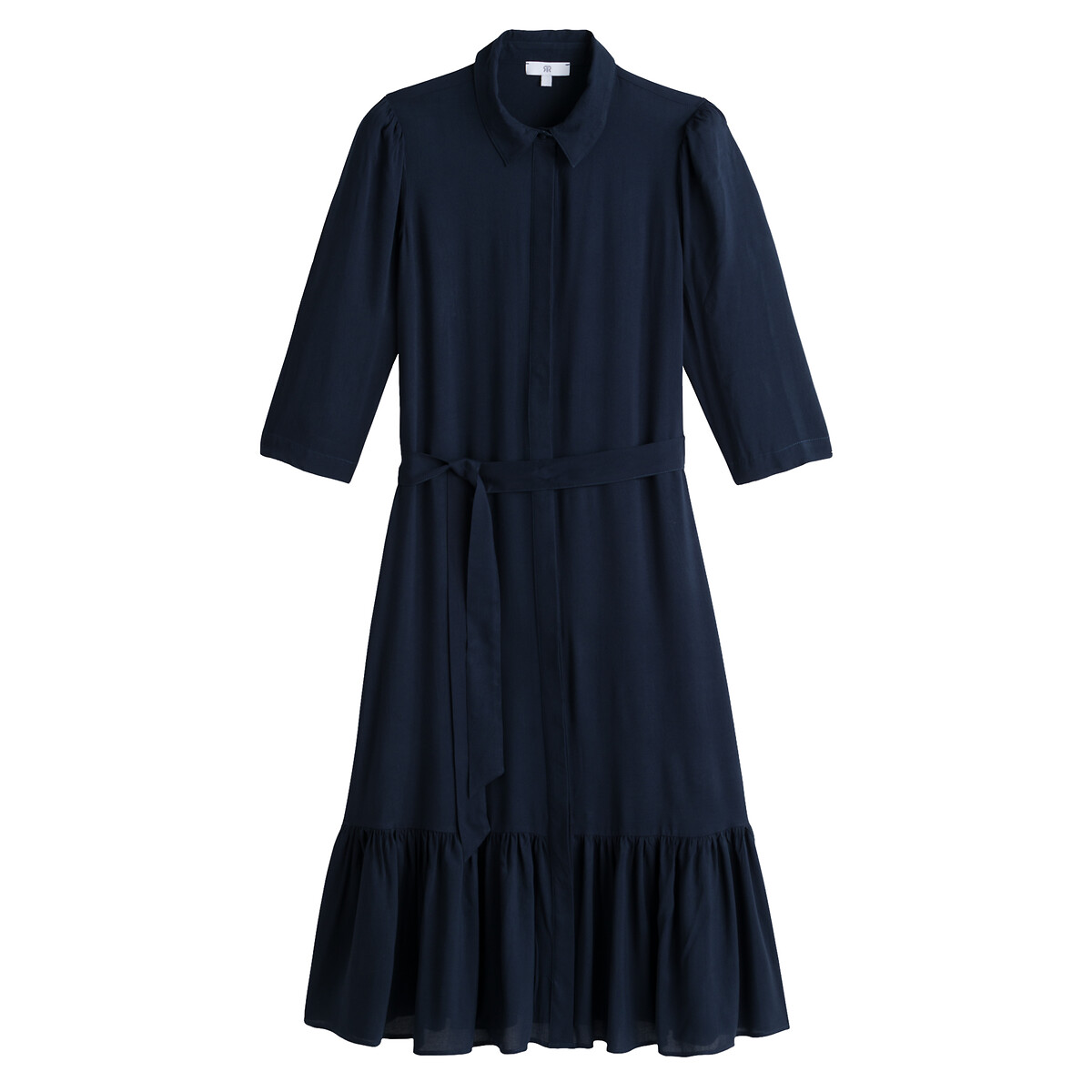 Платье-рубашка LaRedoute Длинное низ с воланом 52 синий, размер 52 - фото 5