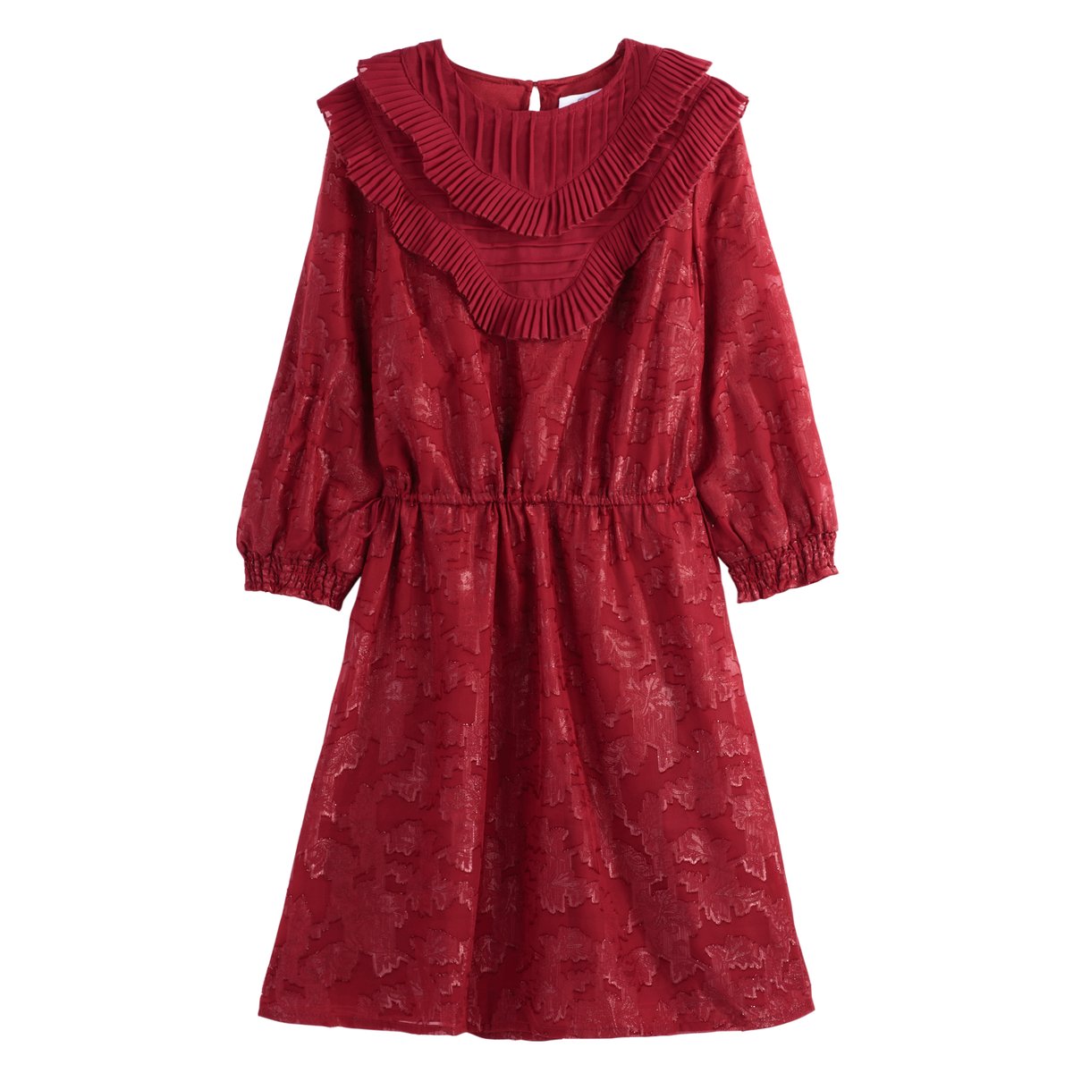 Платье LaRedoute Из рельефной ткани рукавами 34 и воланами 42 красный, размер 42 - фото 5