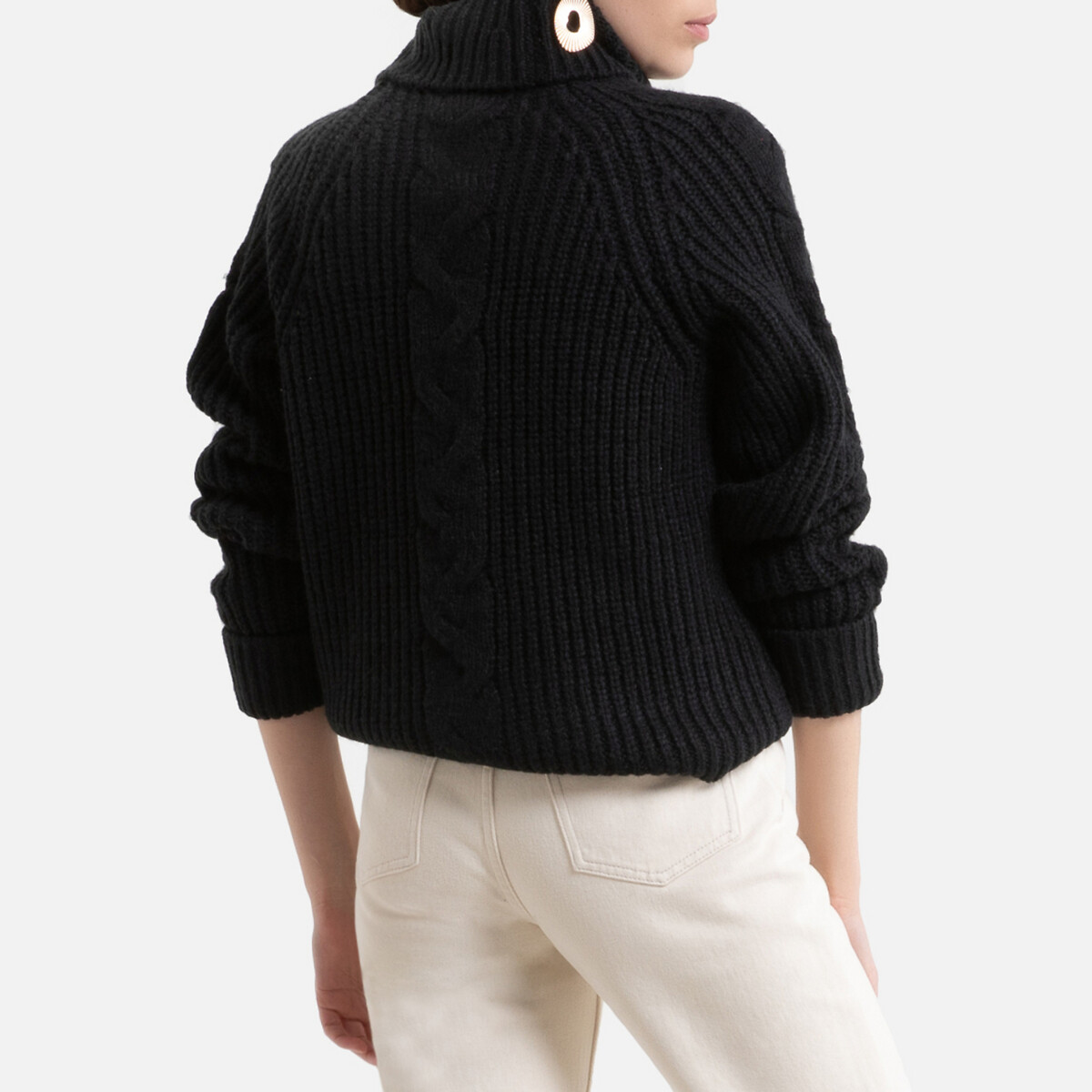 Пуловер LaRedoute С отворачивающимся воротником из плотного трикотажа M черный, размер M - фото 4