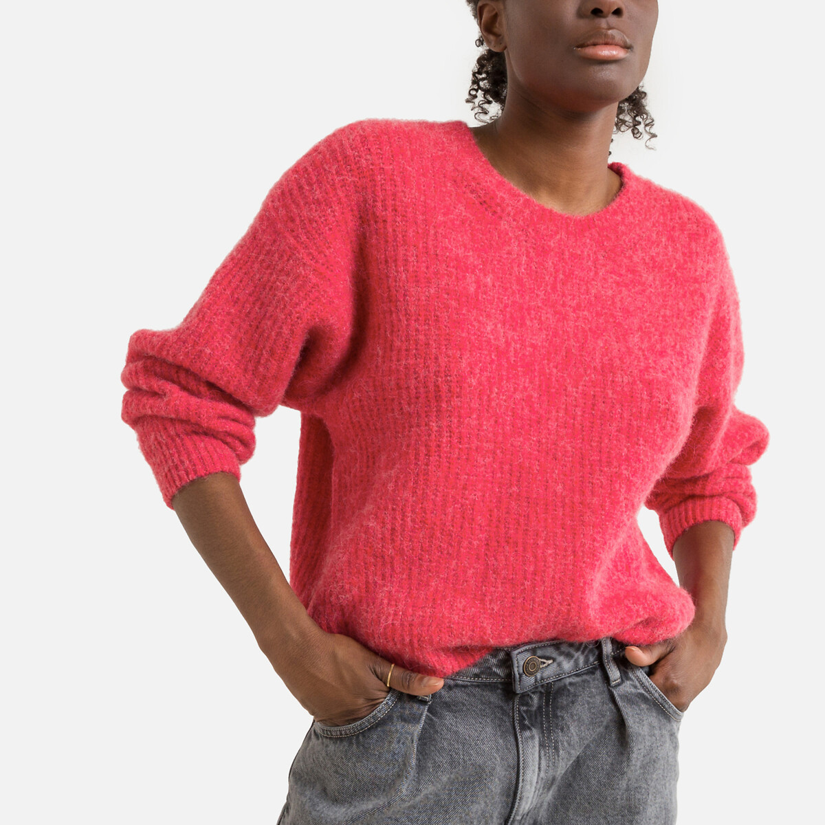 Пуловер AMERICAN VINTAGE С круглым вырезом из рифленого трикотажа EAST M красный, размер M