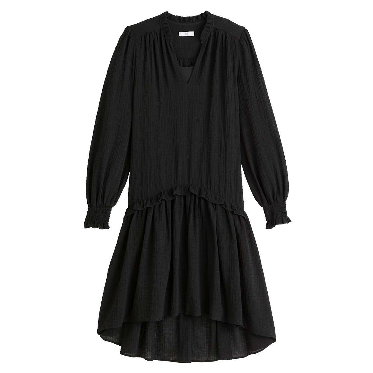 Платье LaRedoute С расклешенной юбкой небольшим воротником и длинными рукавами 42 черный, размер 42 - фото 5