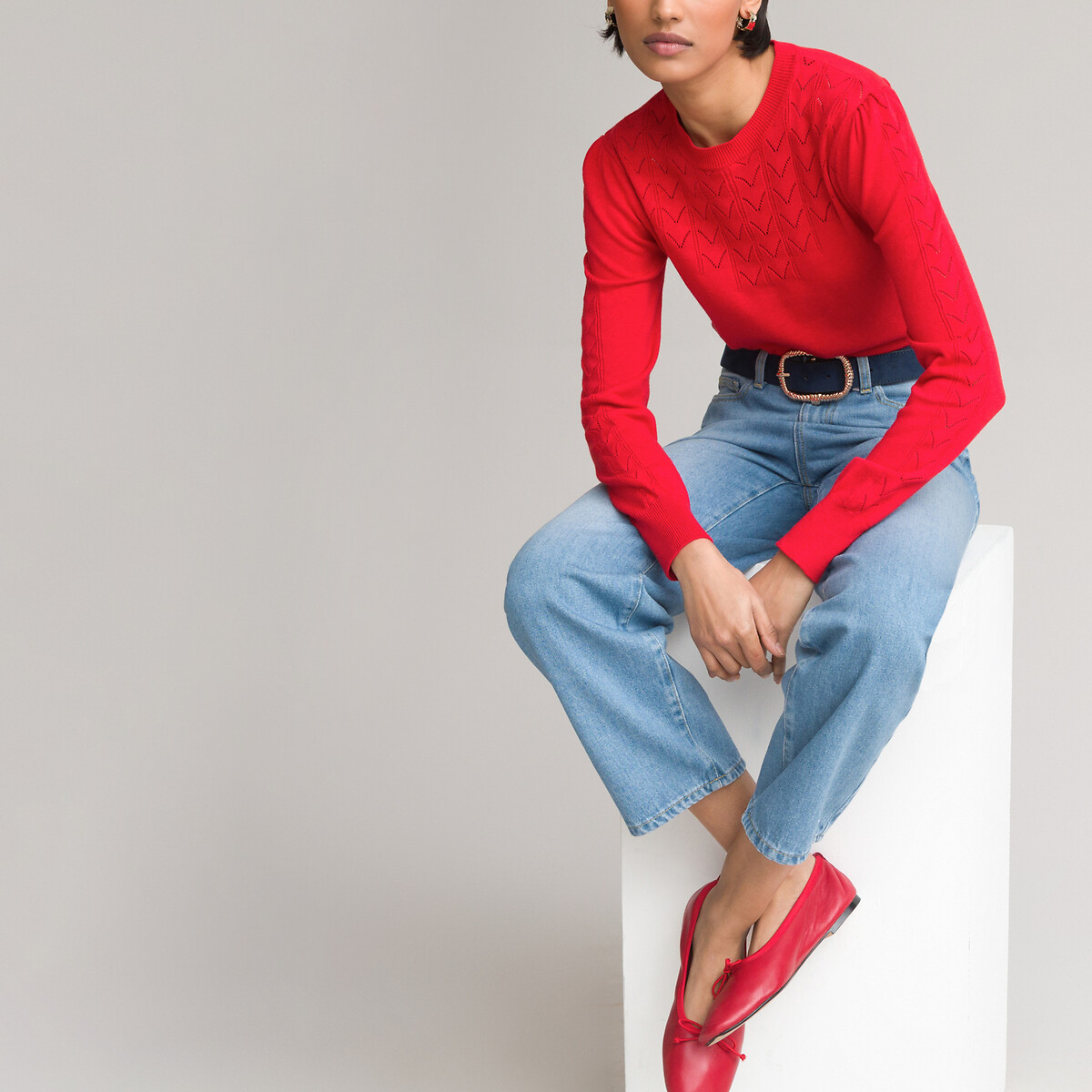 Пуловер LA REDOUTE COLLECTIONS С круглым вырезом из трикотажа пуантель S красный, размер S - фото 2