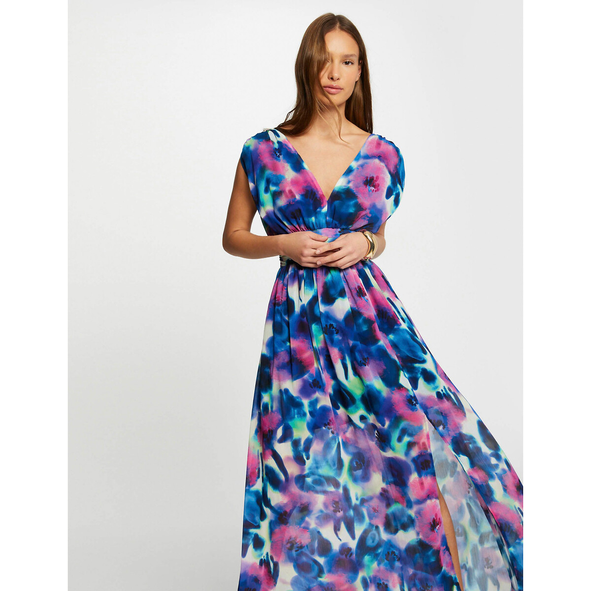 Платье длинное прямого покроя с принтом  46 фиолетовый LaRedoute, размер 46 - фото 3