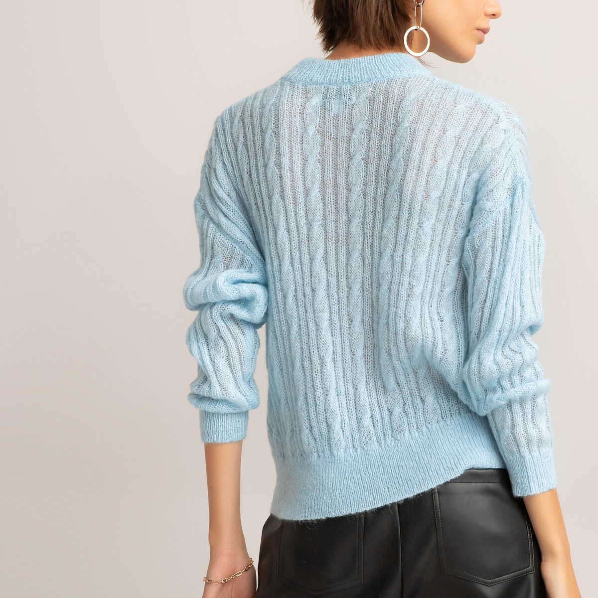Пуловер La Redoute С круглым вырезом из плотного плетеного трикотажа XL синий, размер XL - фото 4