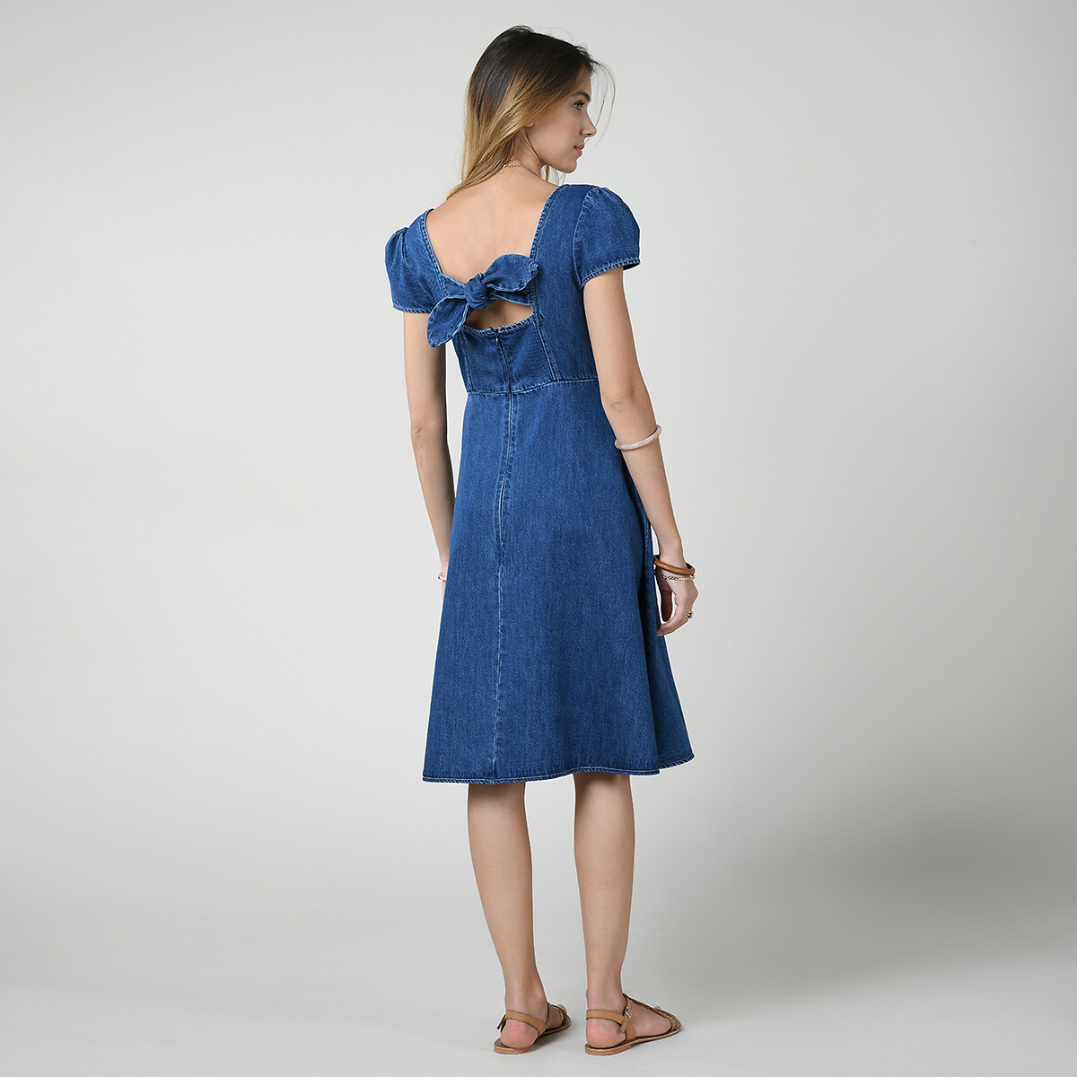 Платье LaRedoute Из денима квадратный вырез открытая спинка XS синий, размер XS - фото 3
